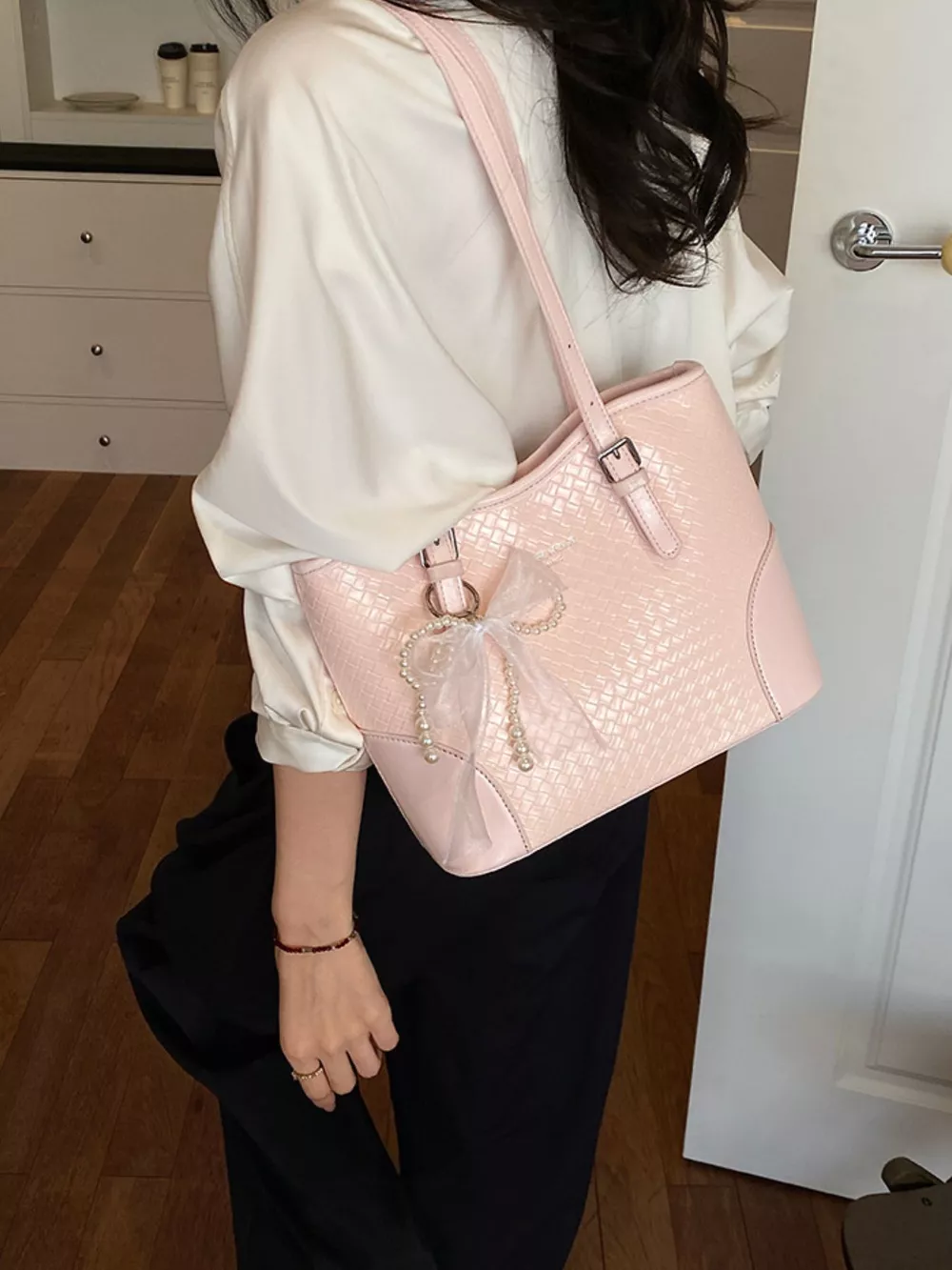 Textured PU Leather Shoulder Bag, image 5
