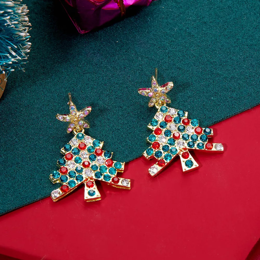 Christmas Tree Rhinestone Earrings, image 2