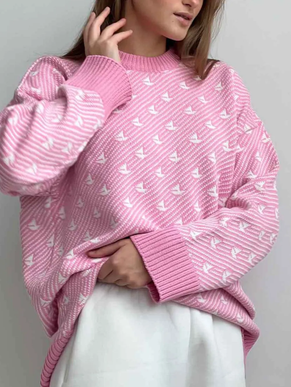 Contrast Round Neck Long Sleeve Sweater, image 2