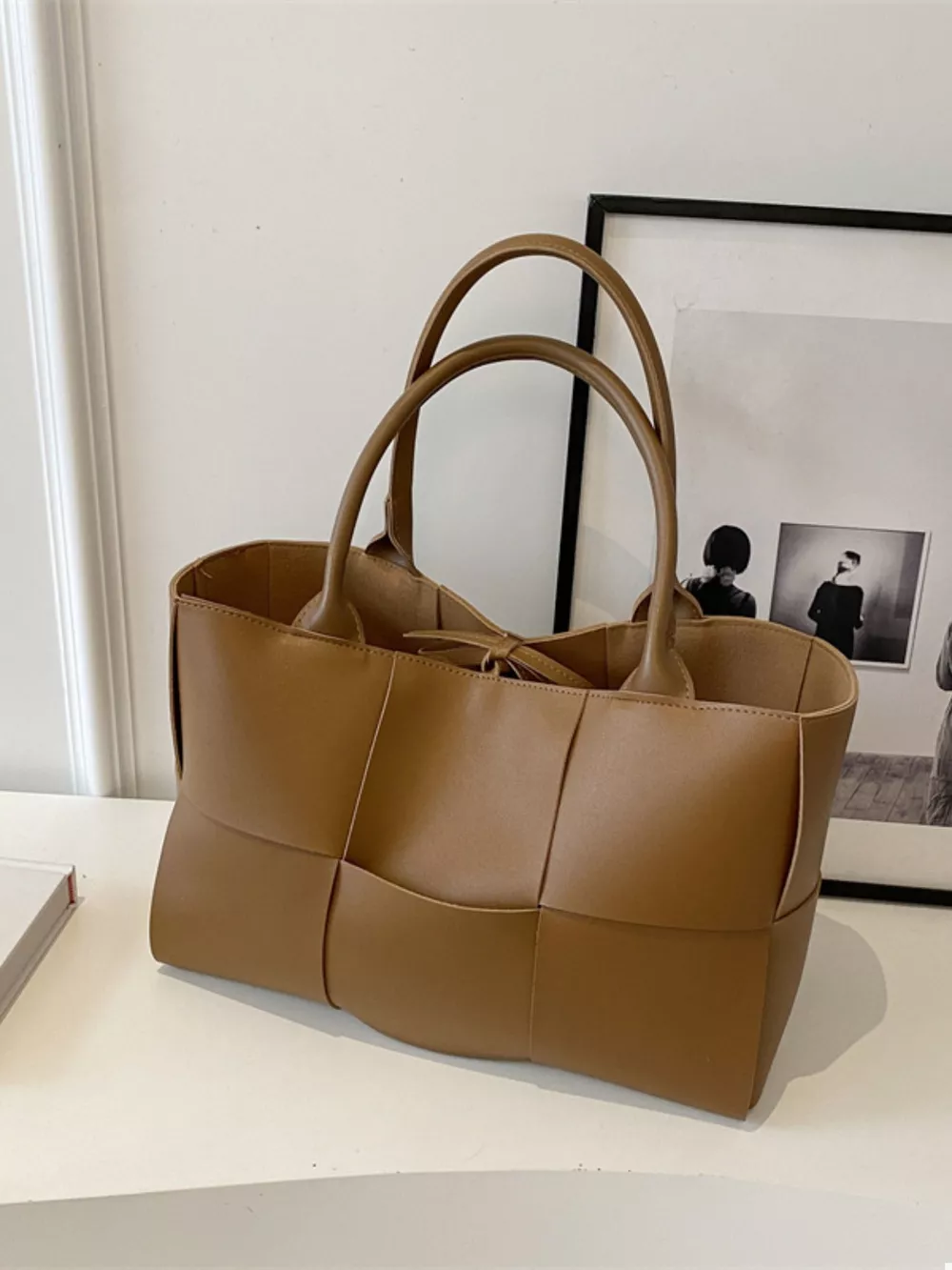 Woven Leather Tote Bag, image 4