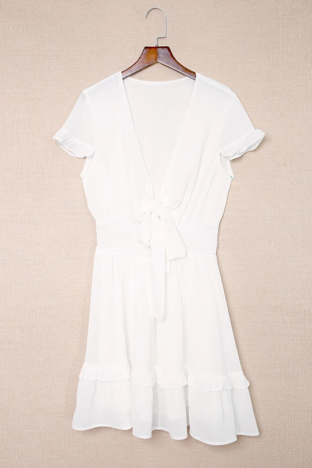 Tie-Front Mini Dress with Smocked Waist, image 10