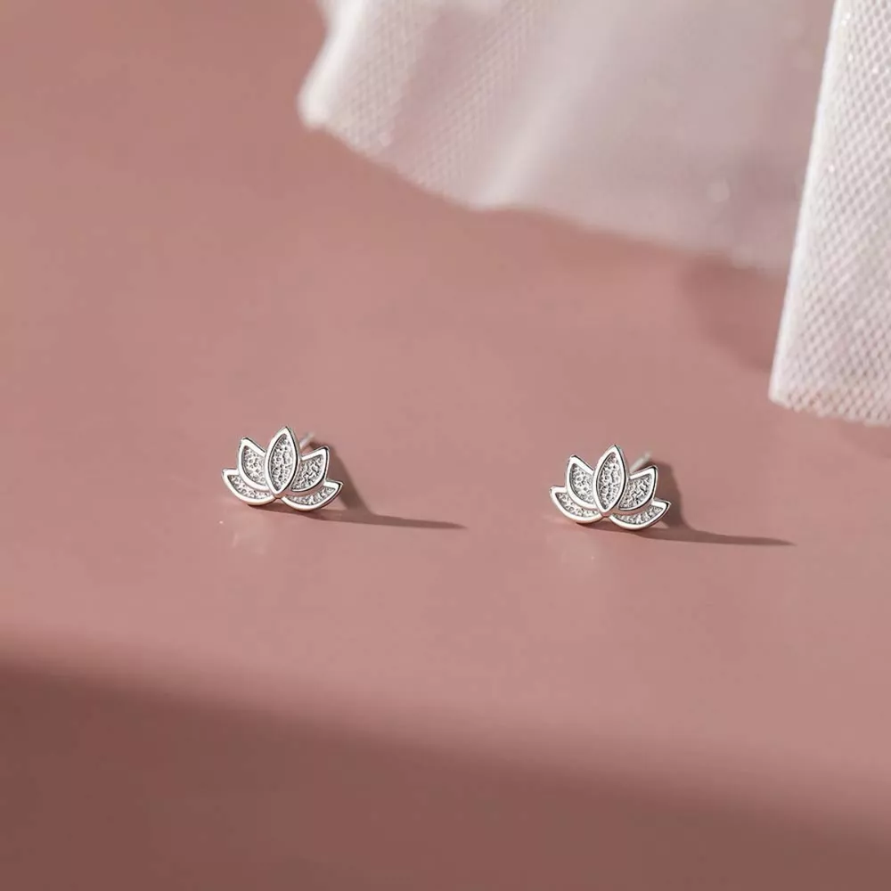 Lotus Flower Stud Earrings, image 5