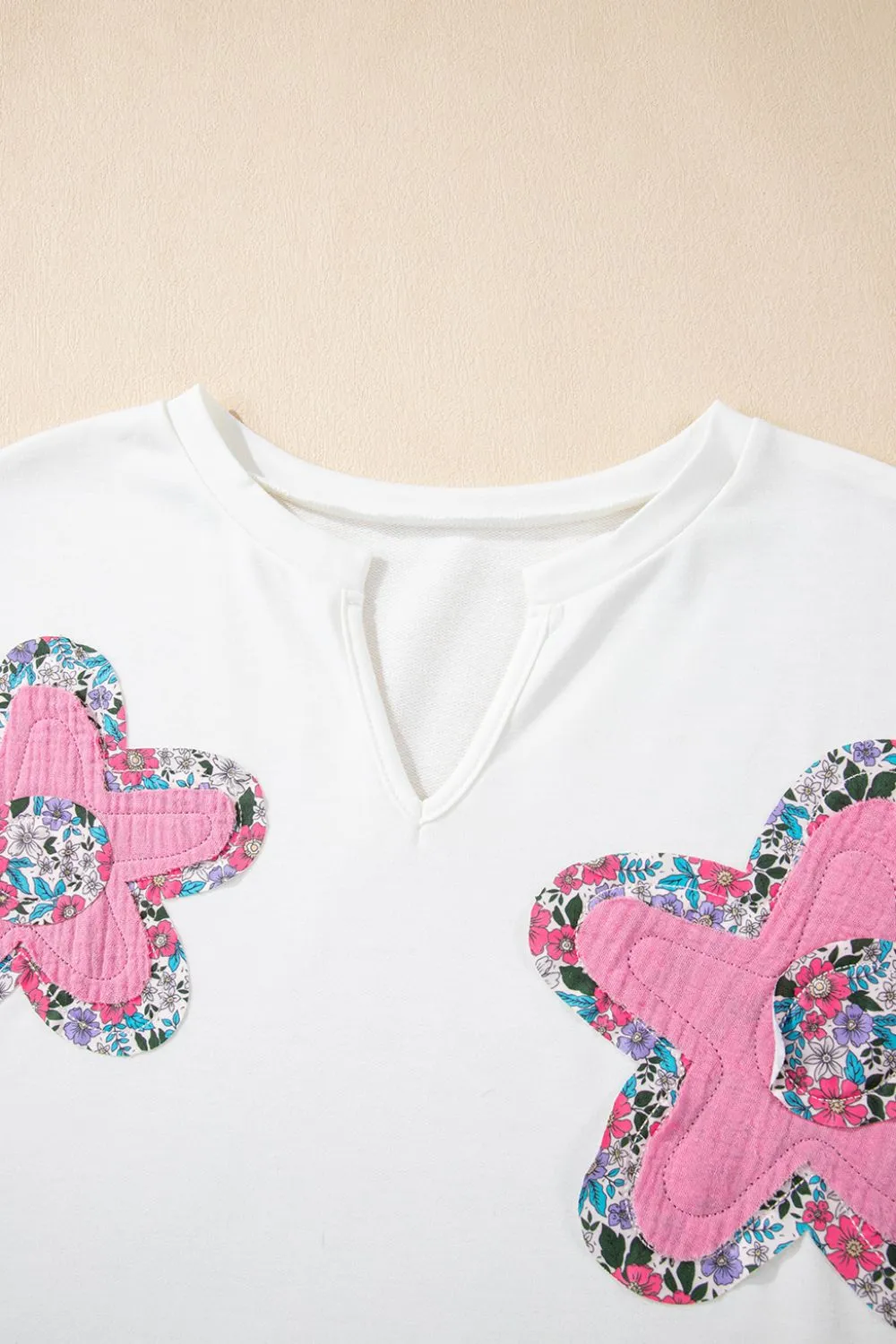Floral Applique Notched Dolman Sleeve Top, image 9