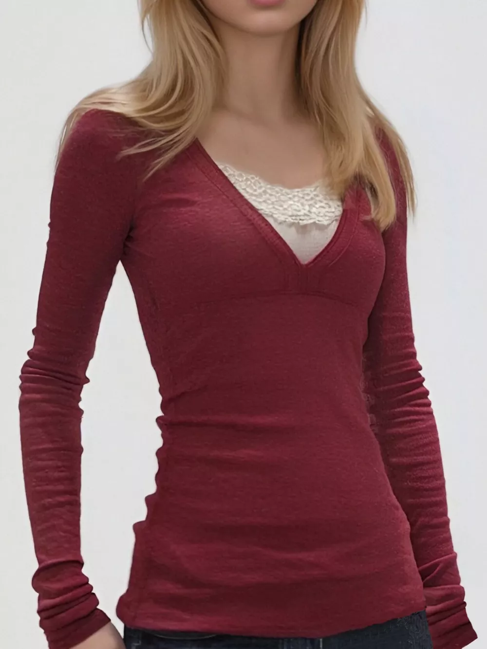 Lace Detail Long Sleeve T-Shirt, image 3