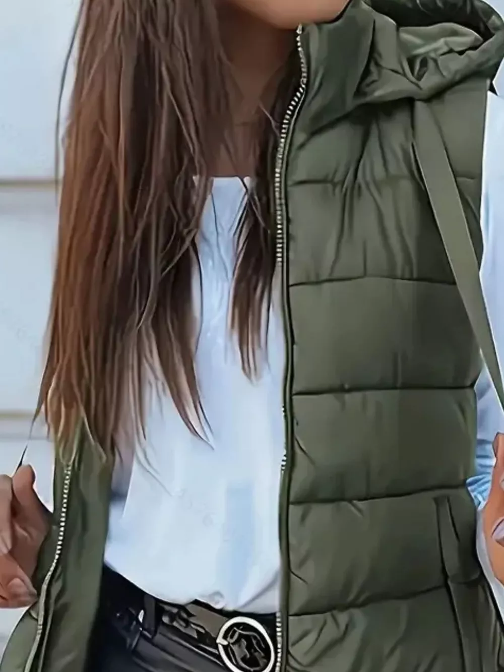 Zip Up Longline Hooded Puffer Vest Coat, image 2