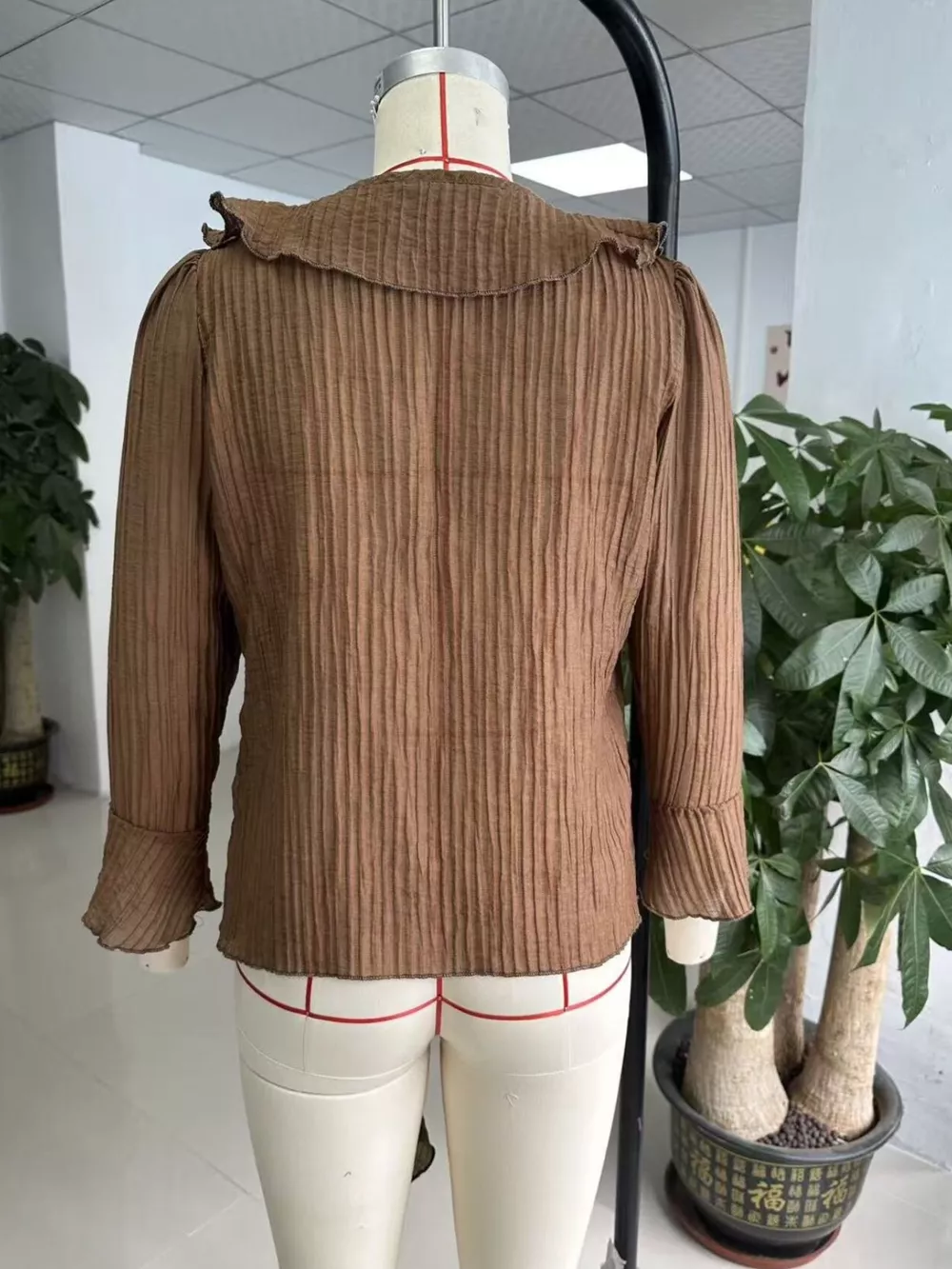 Full Size Ruffled Tie Neck Long Sleeve Blouse Plus Size, image 3
