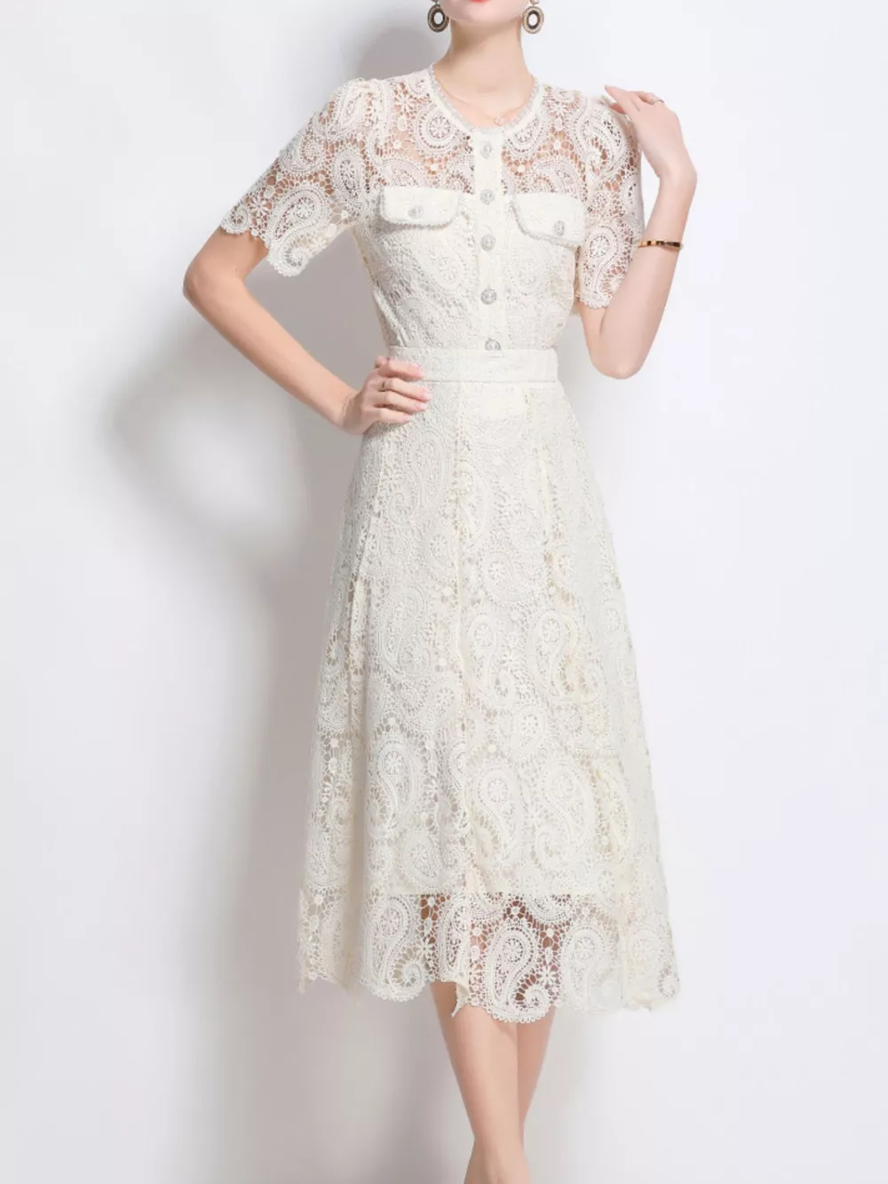 Lace Button Up Top and Skirt Set, image 3