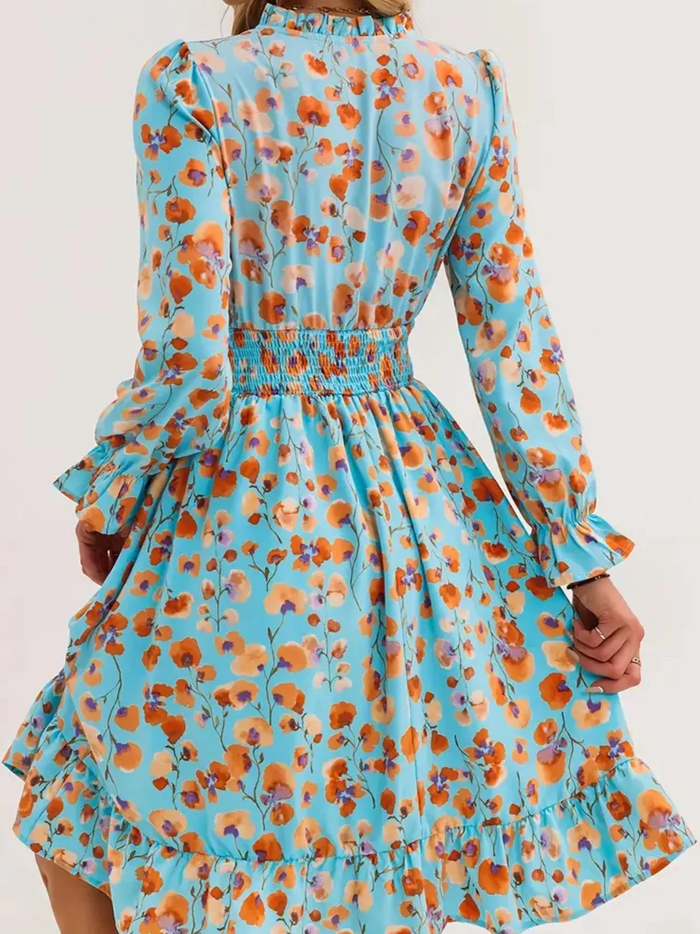 Floral Notched Flounce Sleeve Dress, image 11