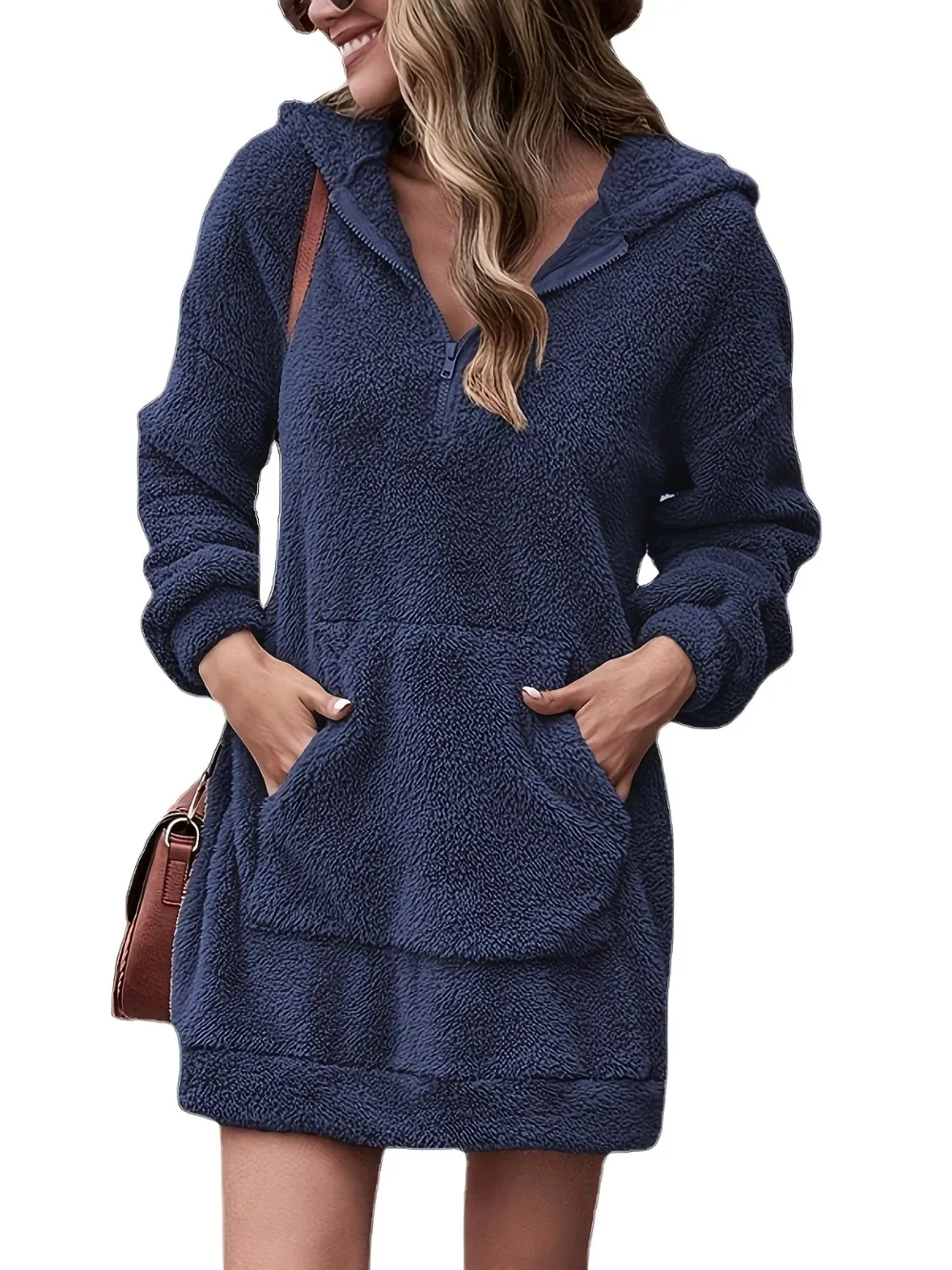 Half Zip Dropped Shoulder Oversized Hoodie, image 10
