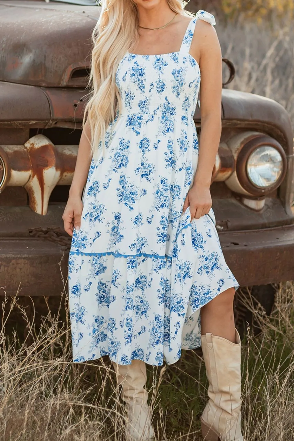 Printed Tie Shoulder Dress, image 6