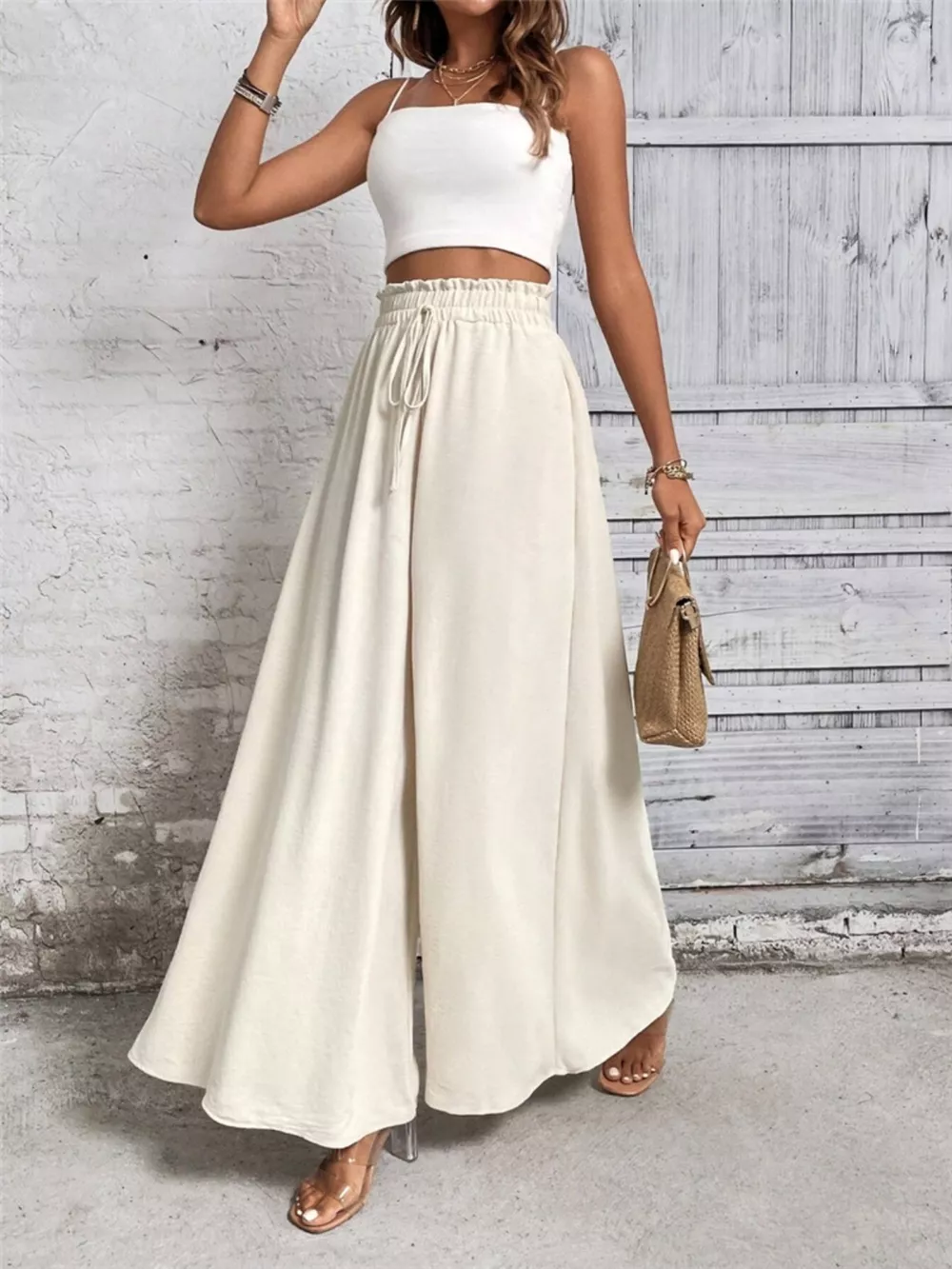 Wide Leg Drawstring Waist Casual Pants, image 5
