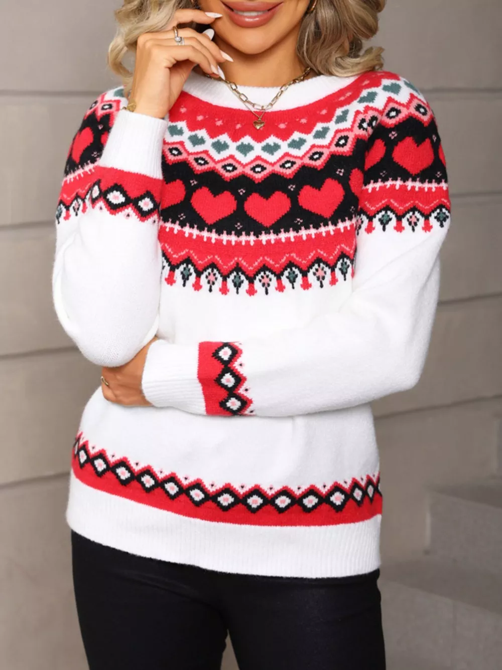 Valentine's Day Heart Pattern Knitted Sweater, image 8