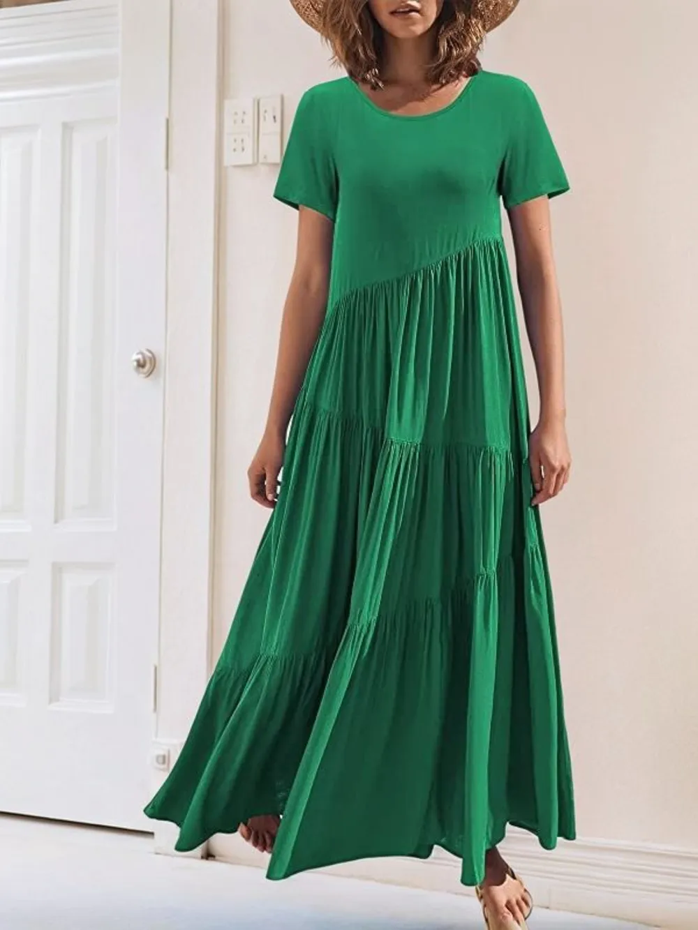 Round Neck Tiered Ruffle Maxi Dress, image 6