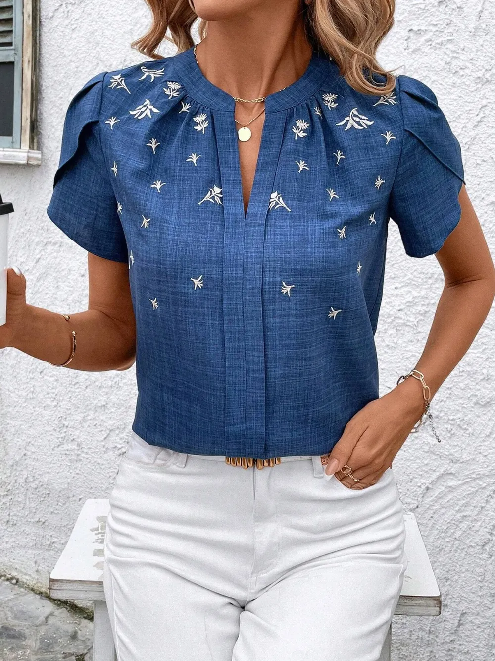 Floral Notched Short Sleeve Blouse, image 12