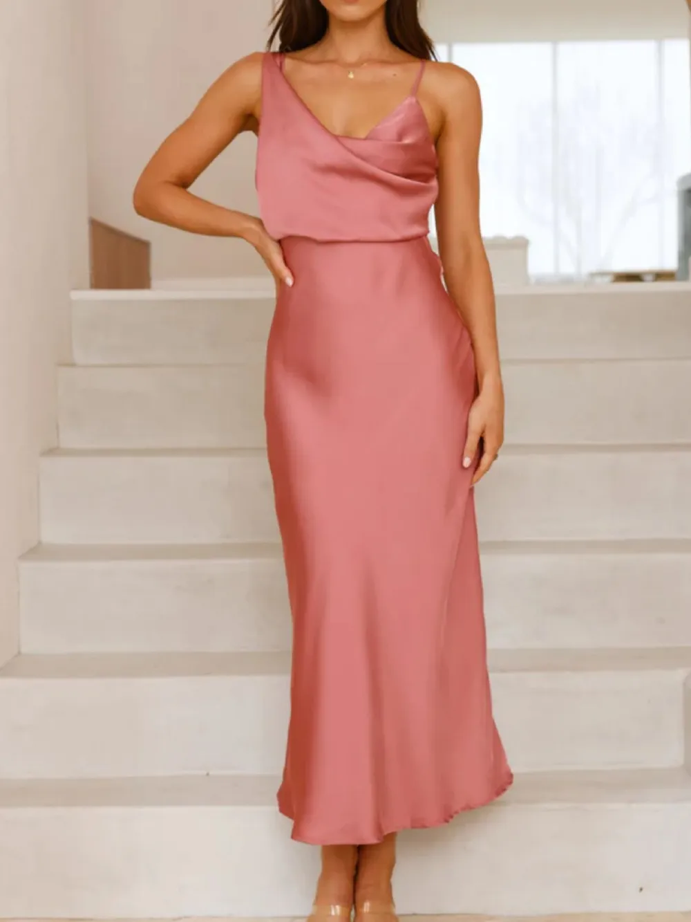 Satin Asymmetrical Midi Dress, image 17