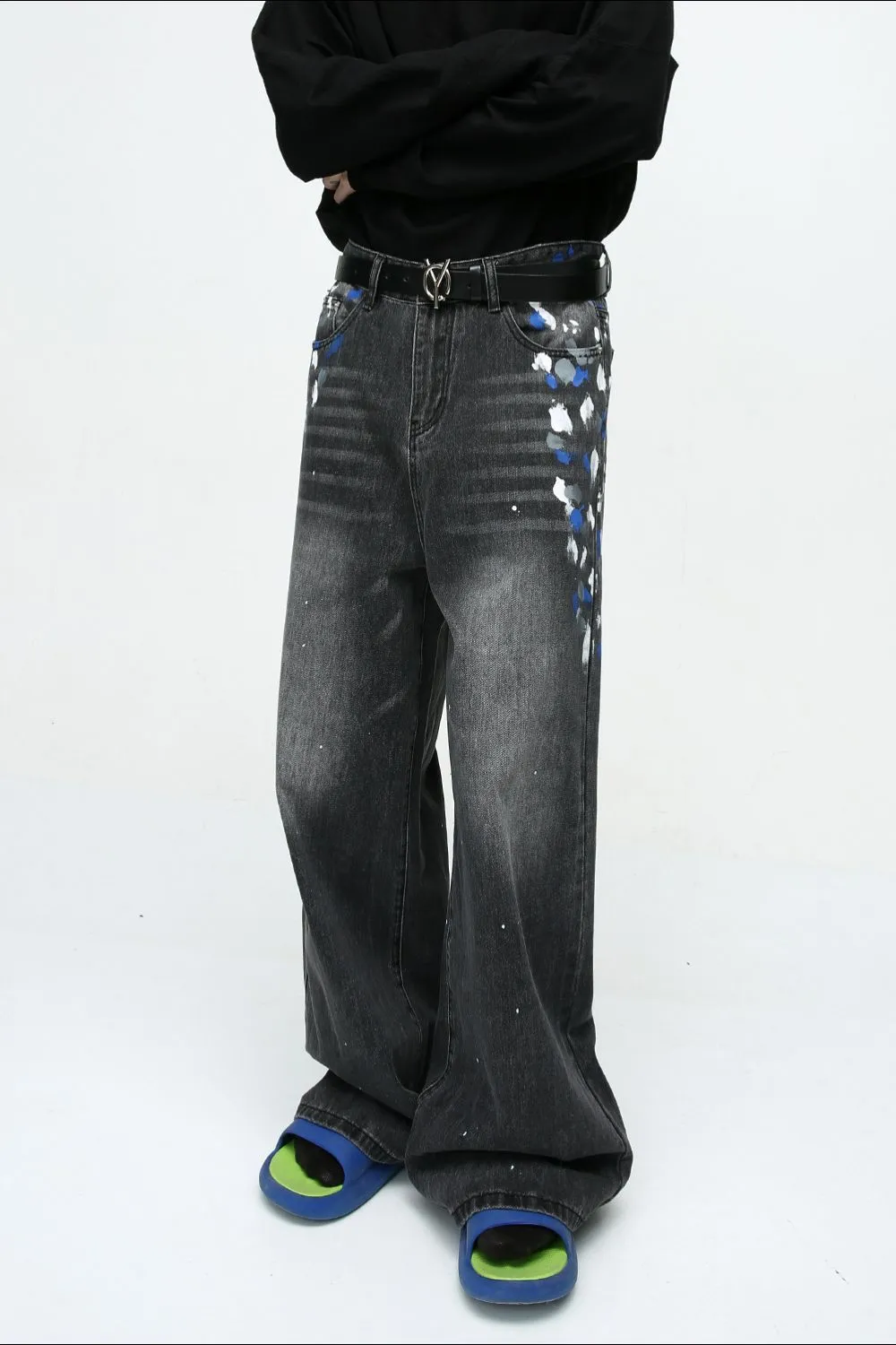 Watercolor Wide Leg Jeans with Pockets, image 4