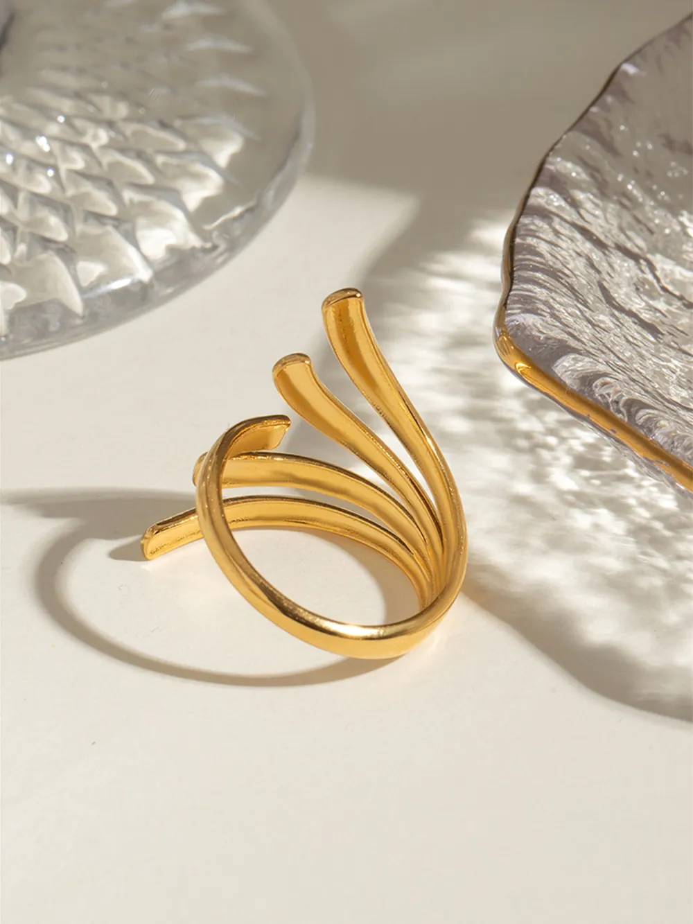 18K Gold-Plated Stainless Steel Irregular Open Ring, image 3