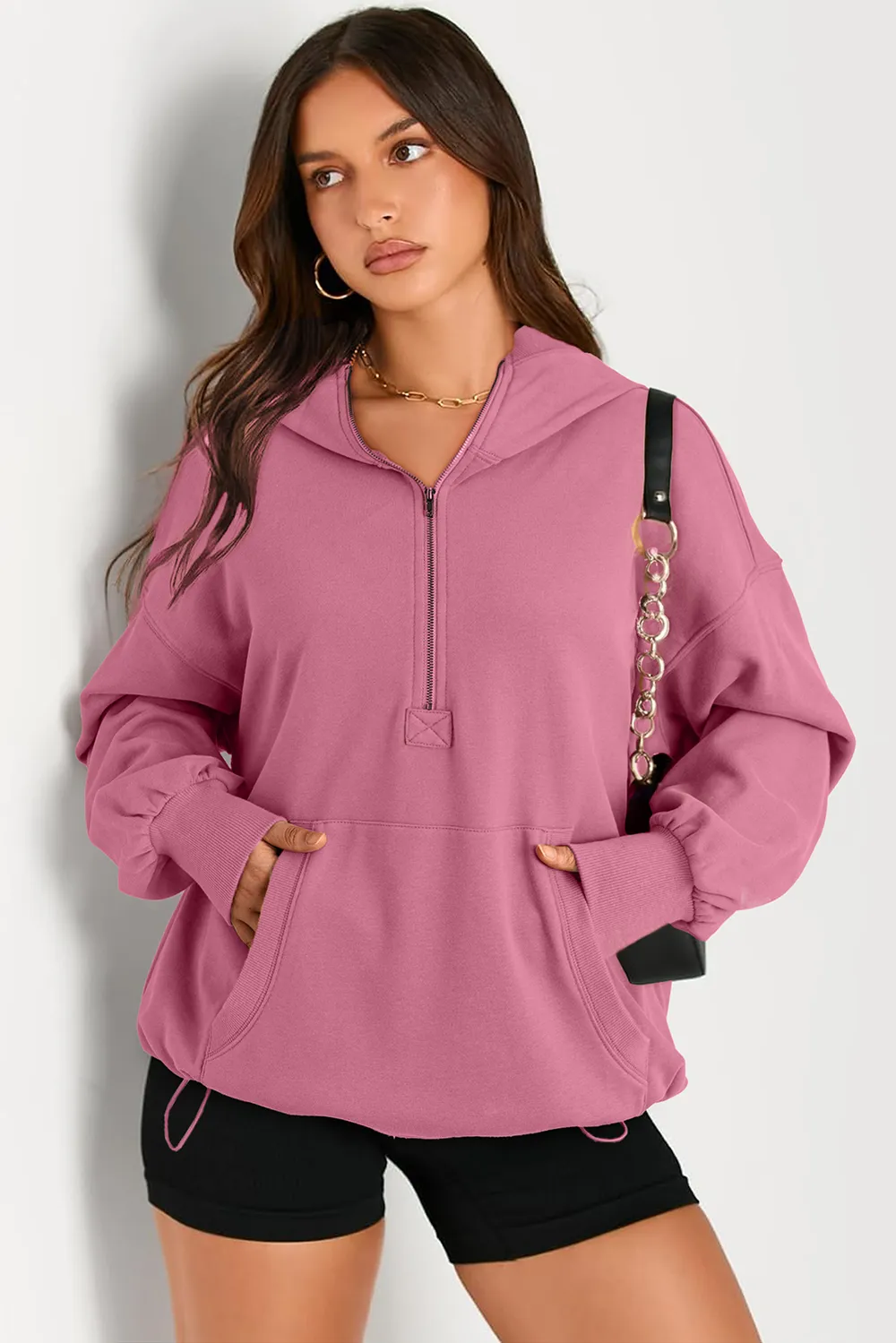 Pocketed Half Zip Long Sleeve Hoodie, image 15