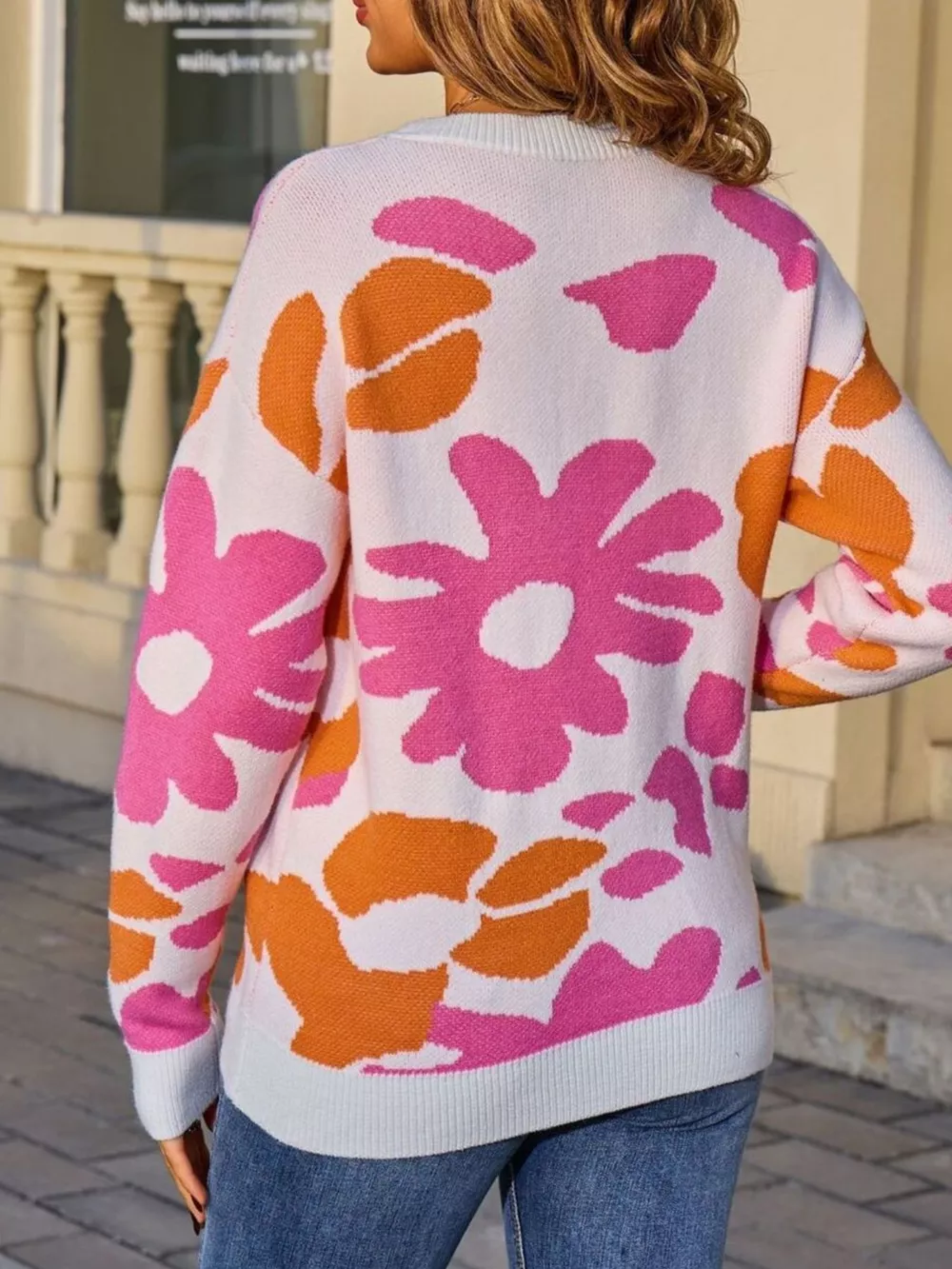 Floral Crew Neck Long Sleeve Sweater, image 5