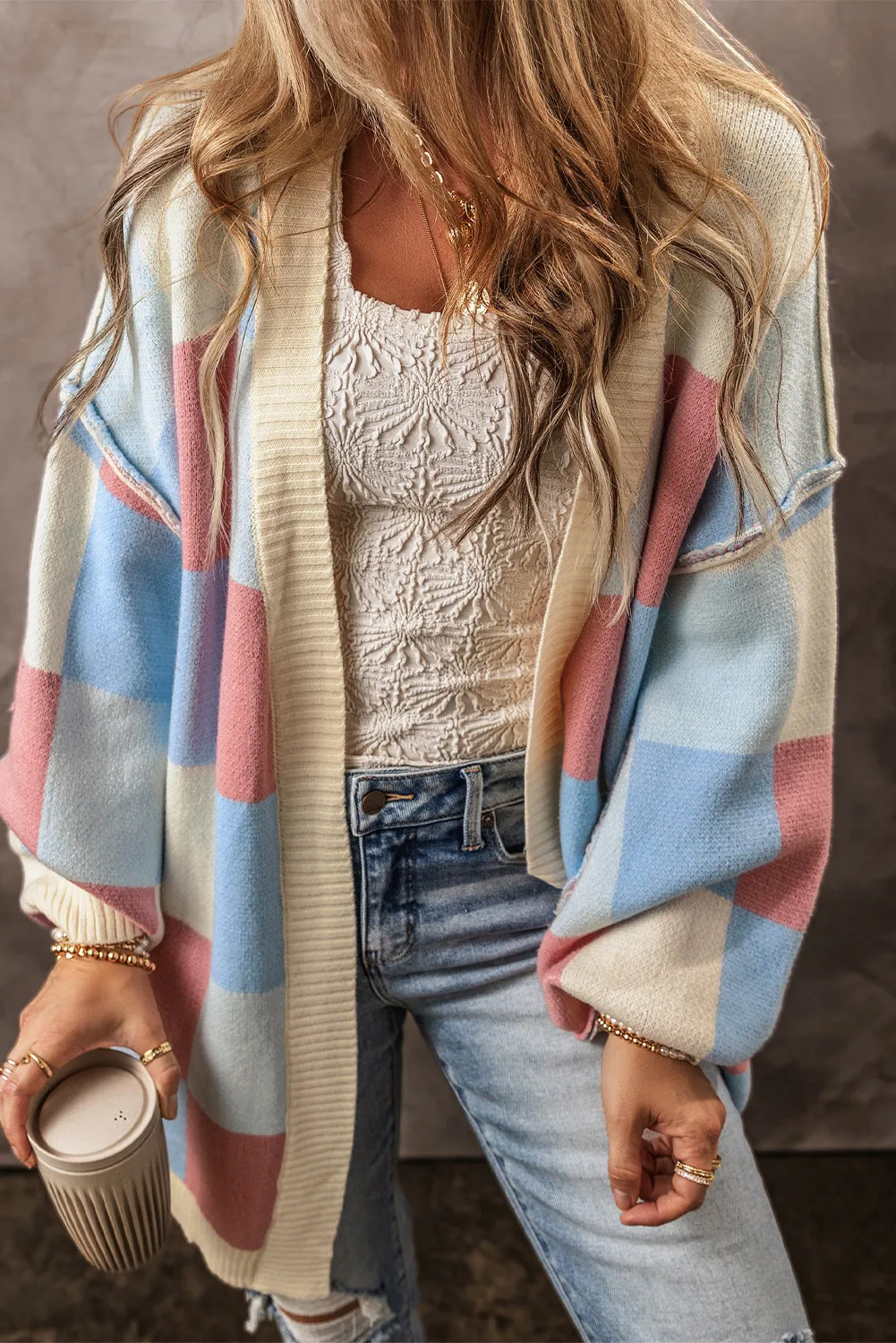 Color Block Open Front Long Sleeve Cardigan, image 6