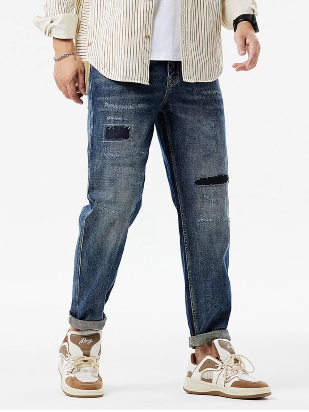 Men's Distressed Patchwork Jeans, image 4