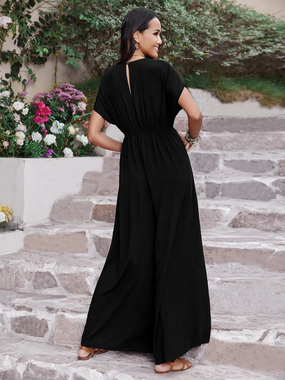 Embroidered Ruched Short Sleeve Jumpsuit, image 5