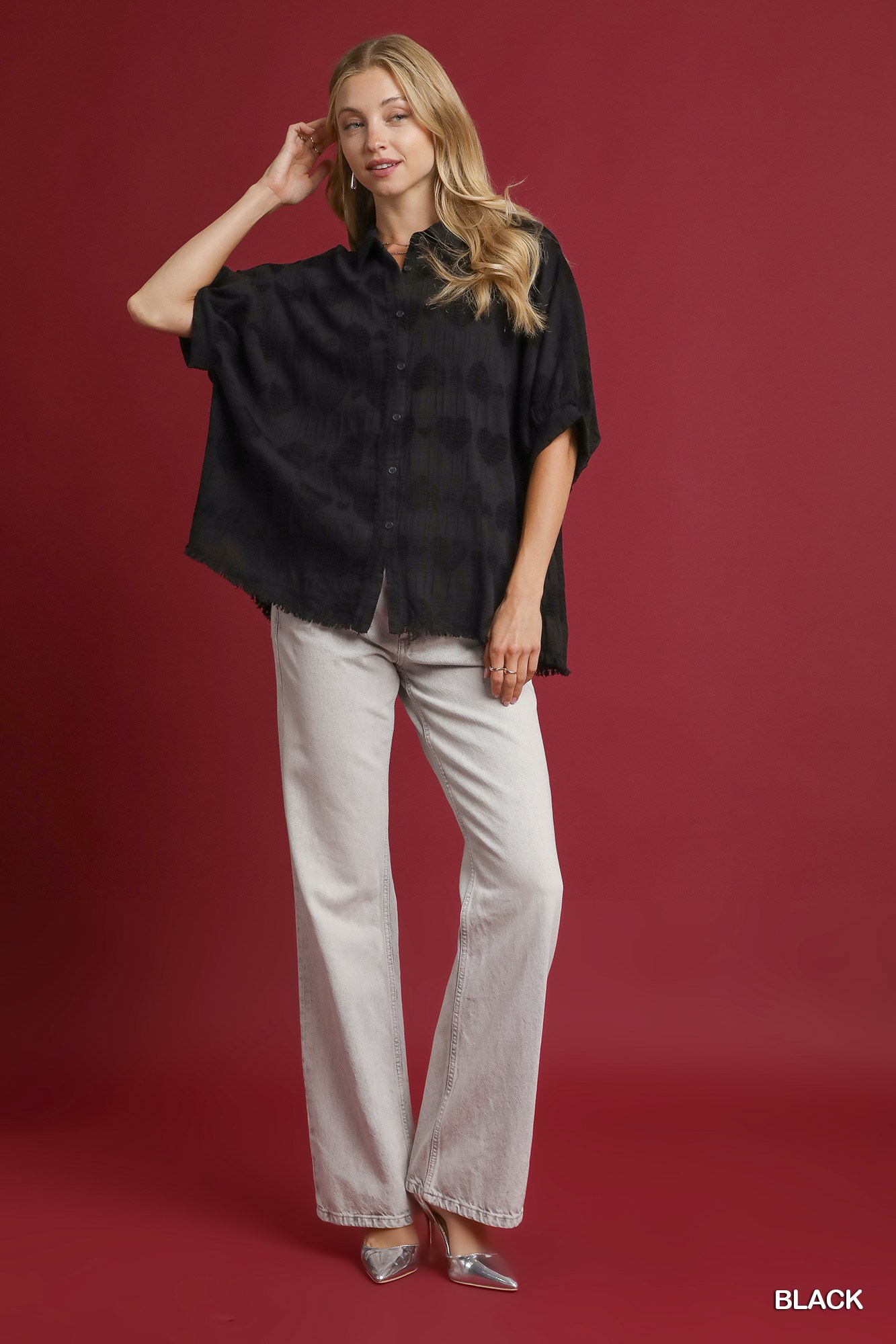 Jacquard Heart Collared Shirt, image 3