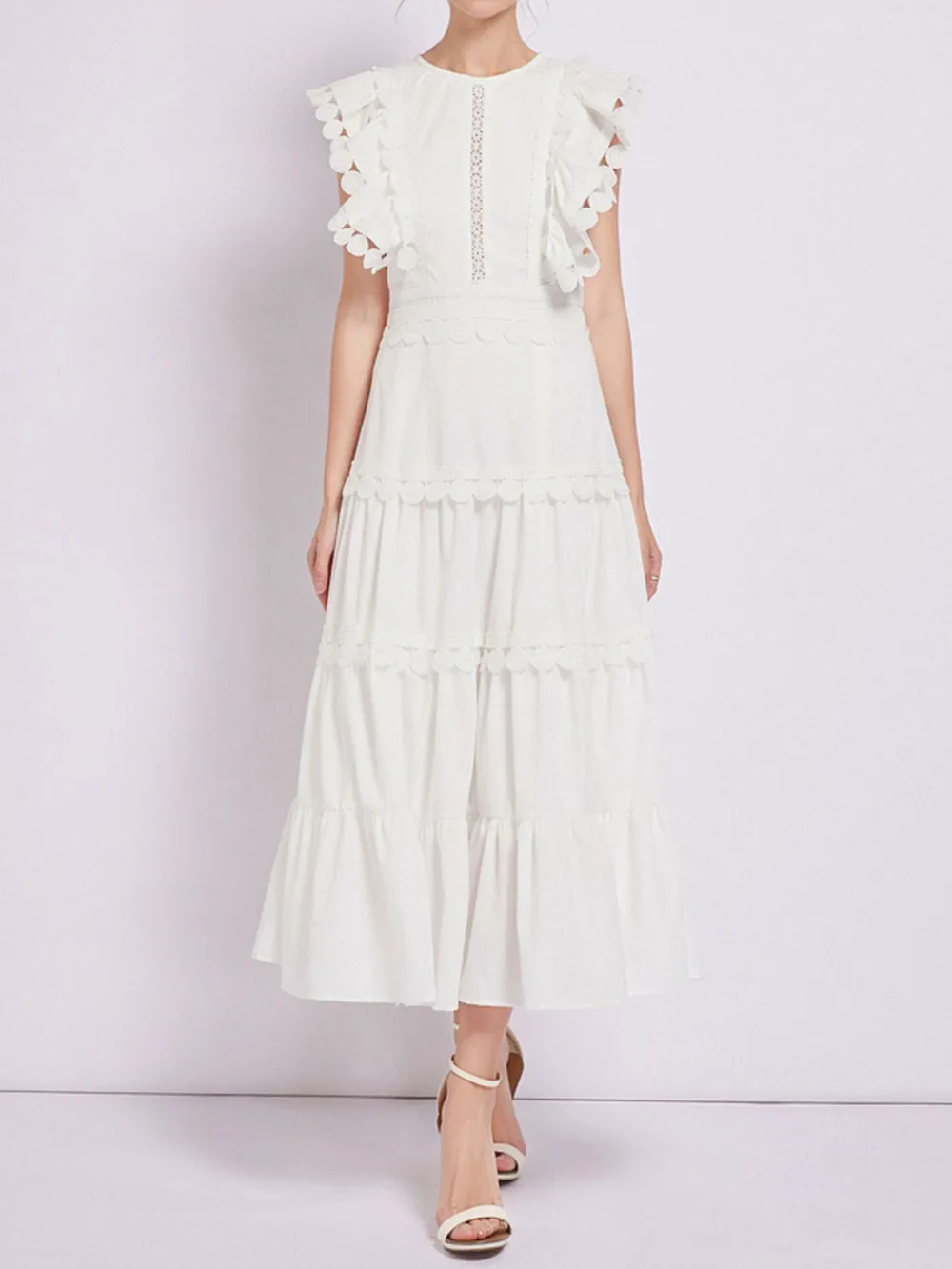 Sleeveless Ruffled Tiered Dress with Embroidered Trim, image 8