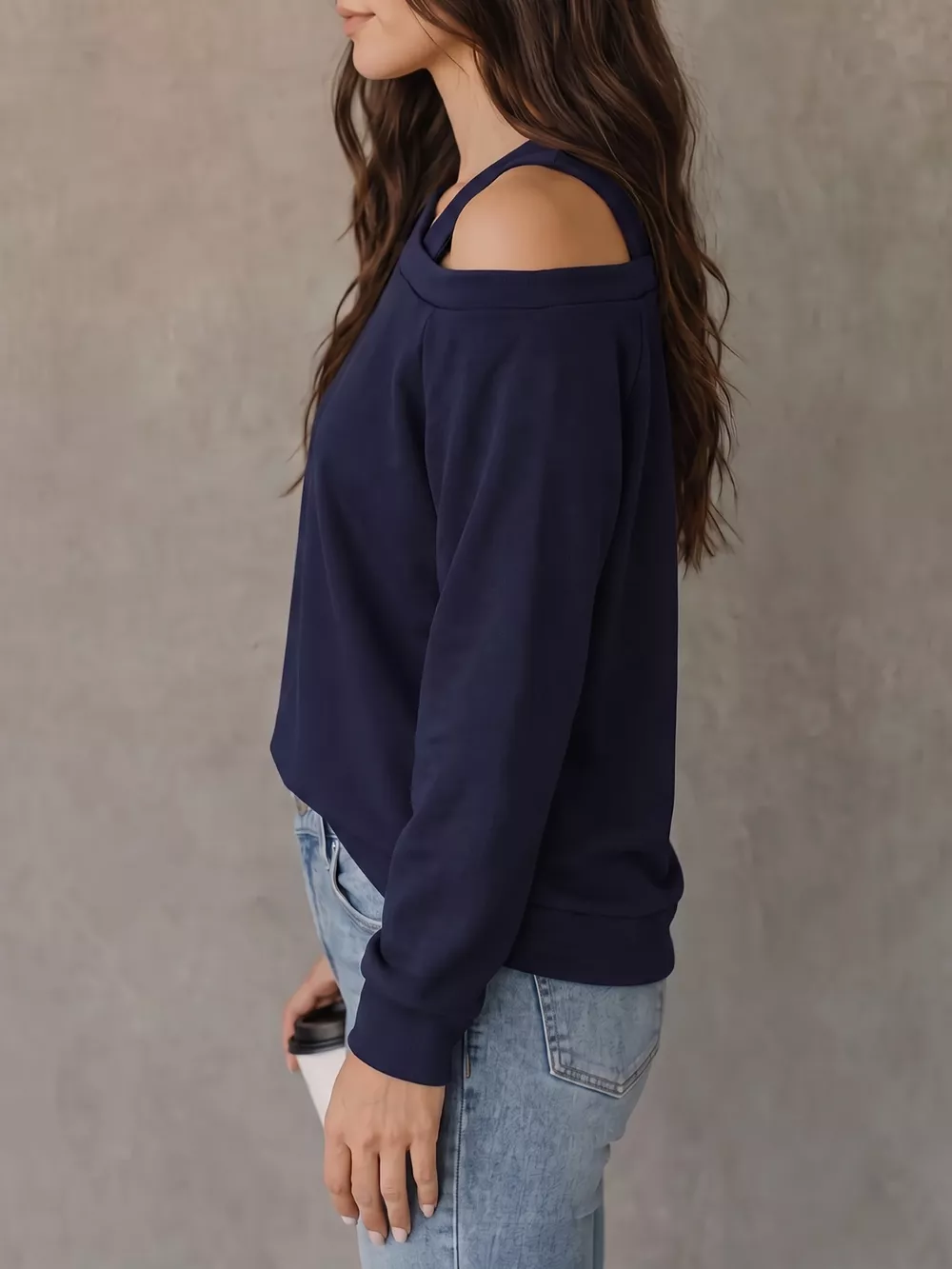 Asymmetrical Neck Long Sleeve Blouse, image 4