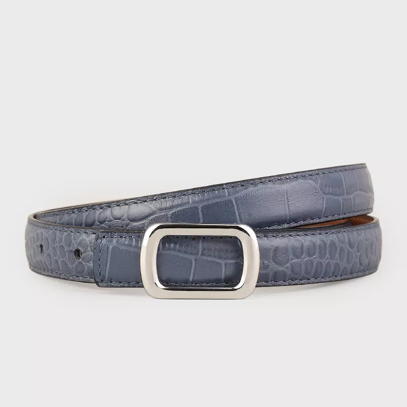 Crocodile Embossed Leather Belt, image 3