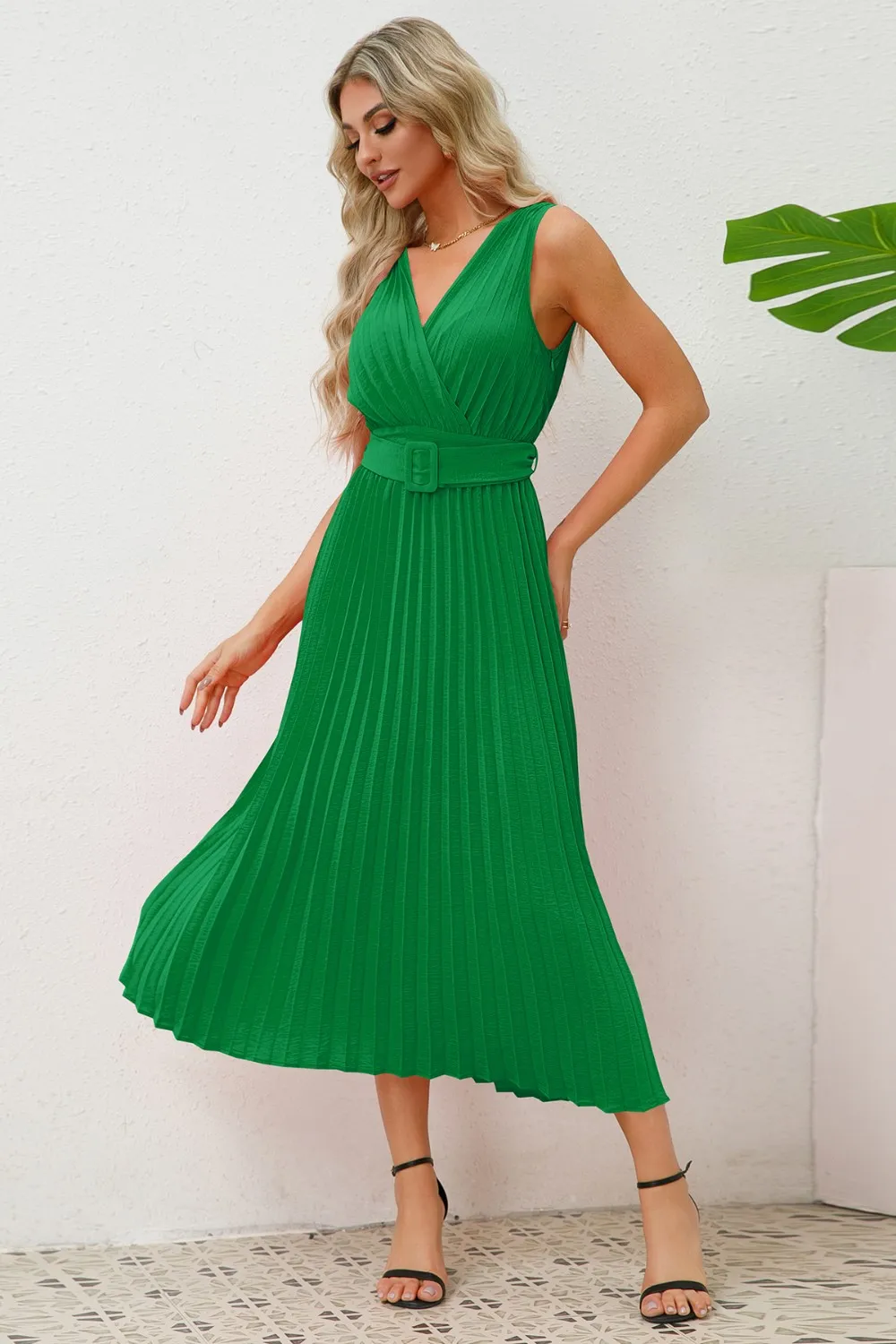 Surplice Sleeveless Midi Pleated Dress, image 10