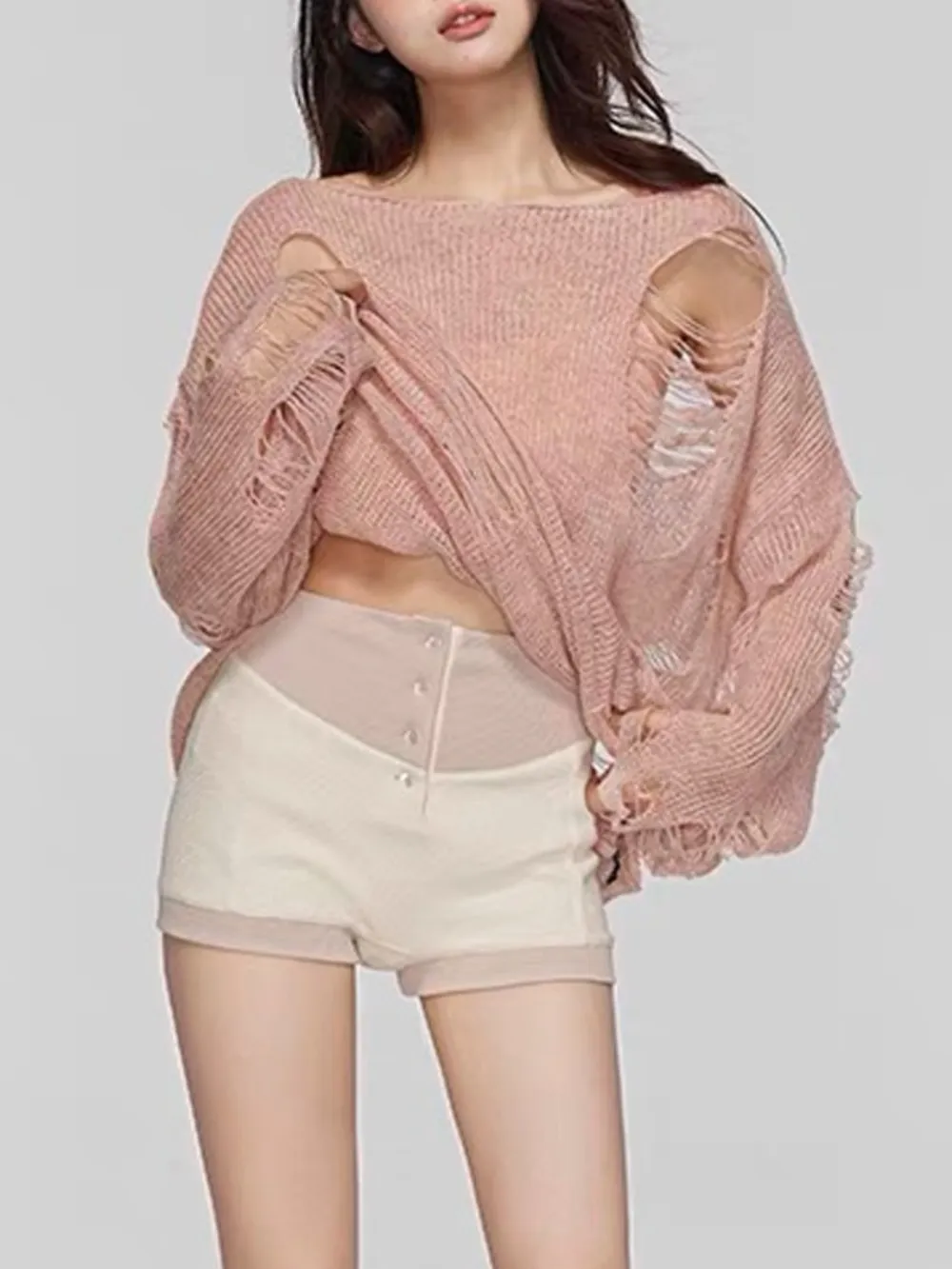 Distressed Boat Neck Knit Cover Up, image 3
