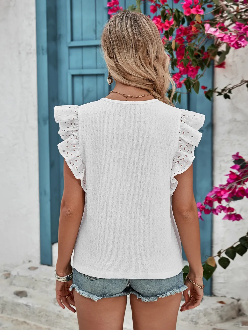 Ruffled V-Neck Cap Sleeve Blouse, image 5