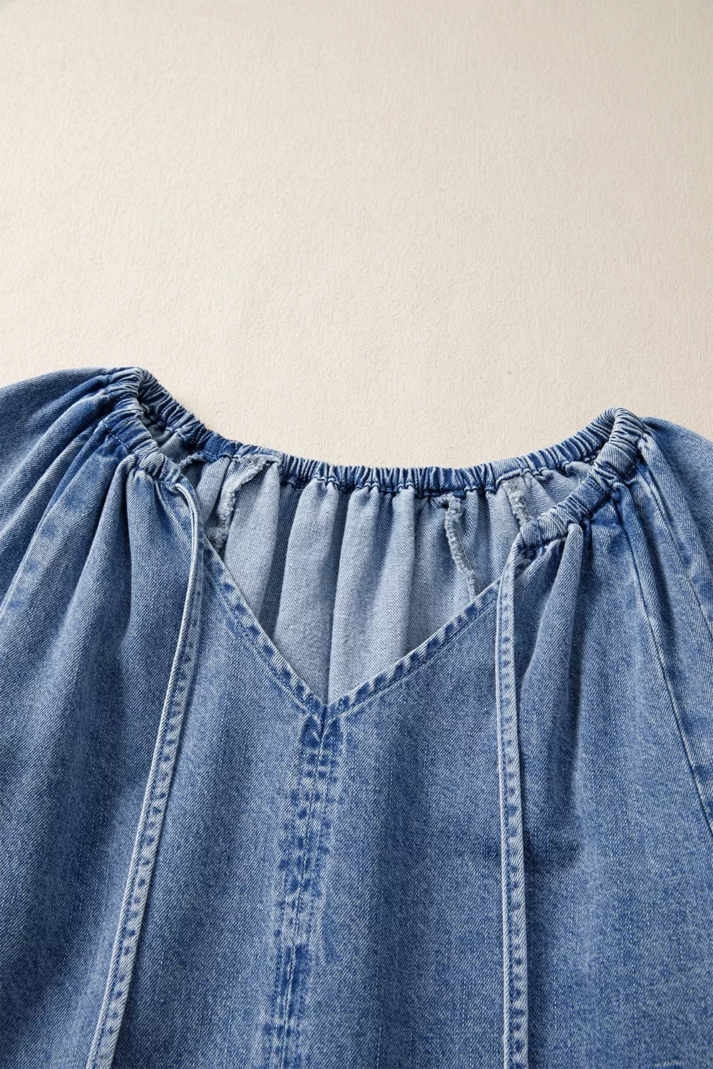 Puff Sleeve V Neck Ruffled Loose Denim Mini Dress, image 10