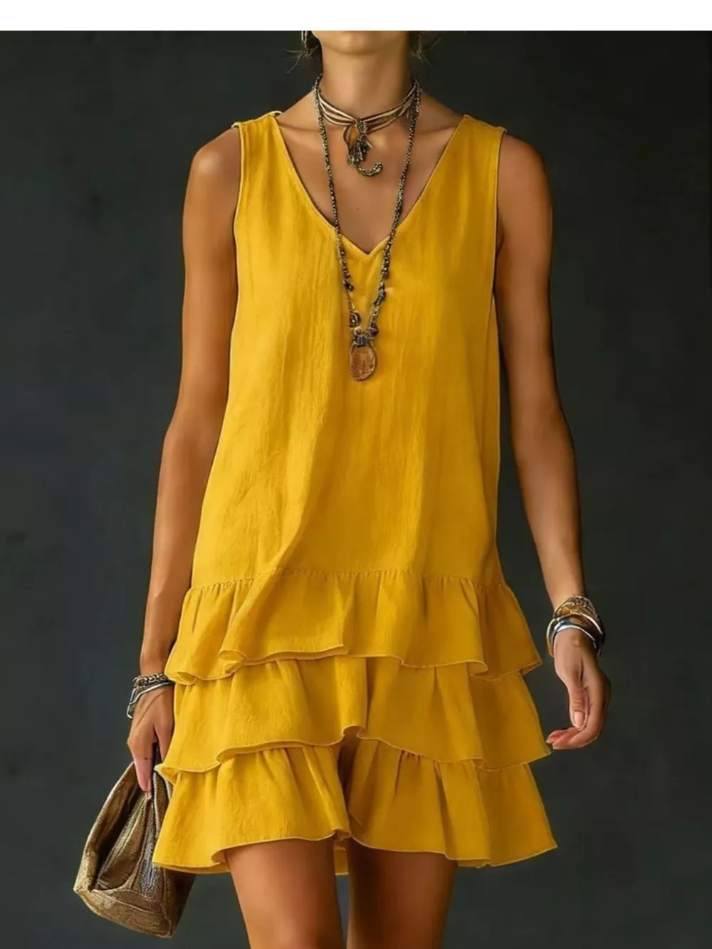 Full Size Ruffled Hem V-Neck Sleeveless Dress Plus Size, image 19