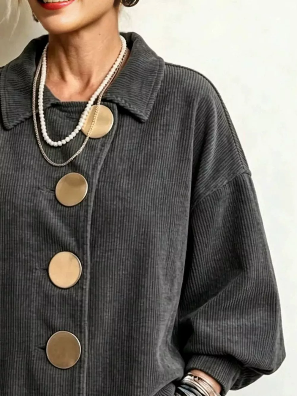 Full Size Corduroy Button-Down Jacket Plus Size, image 4