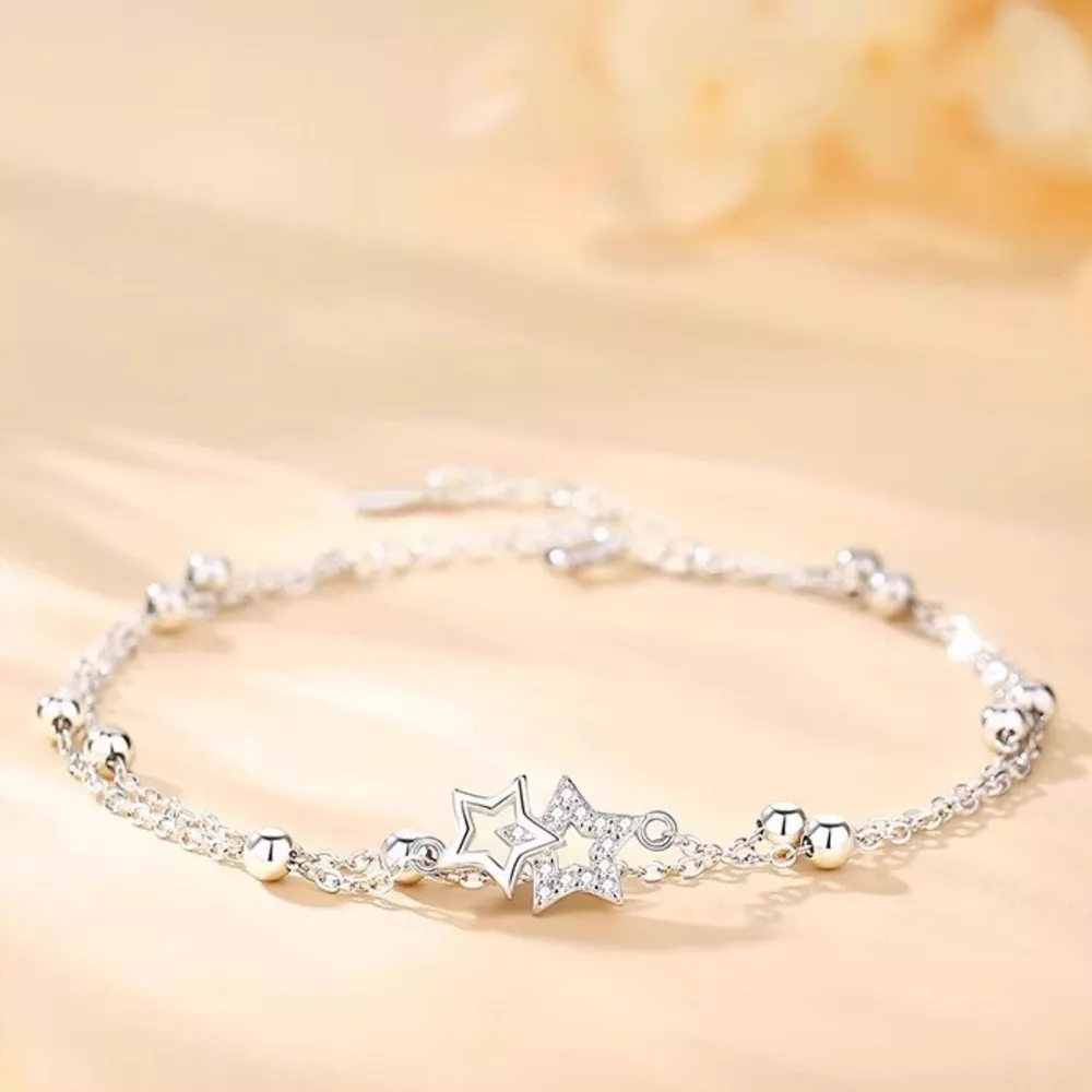 925 Sterling Silver Zircon Star Chain Bracelet, image 4