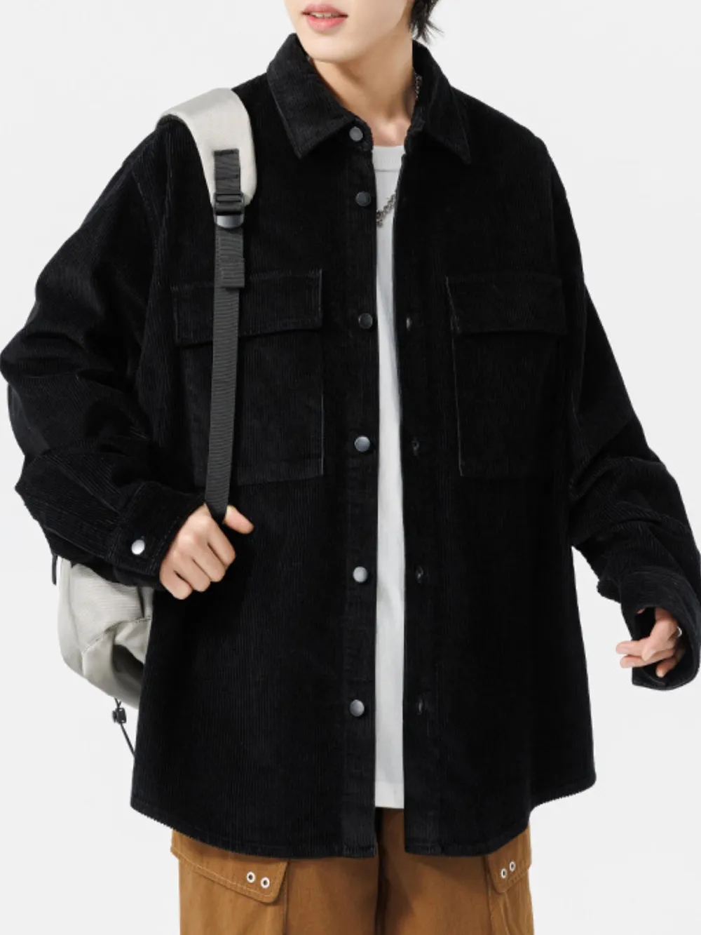 Men's Plus Size Oversized Button Up Corduroy Shirt, image 2