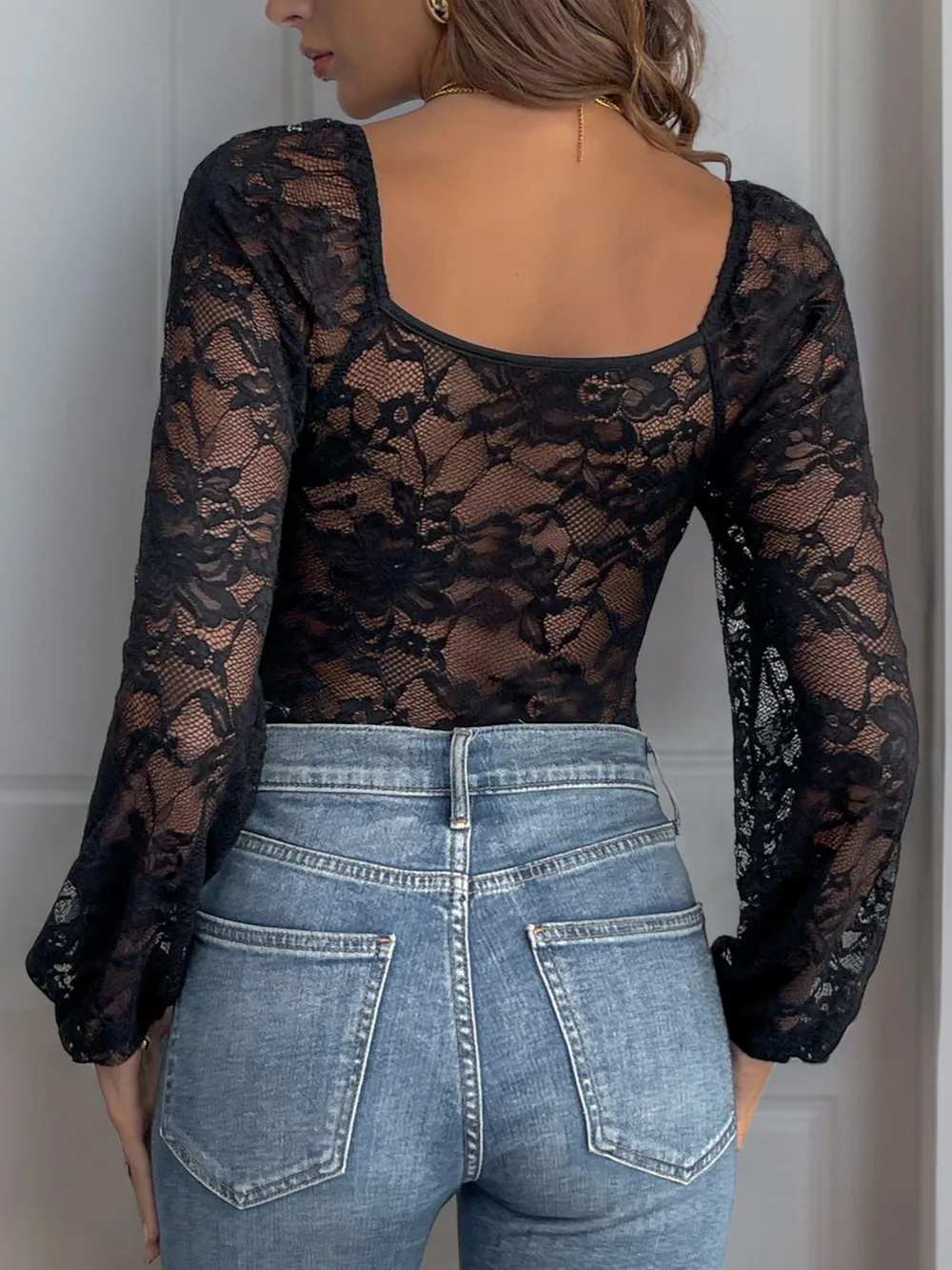Lace V-Neck Long Sleeve Bodysuit, image 4
