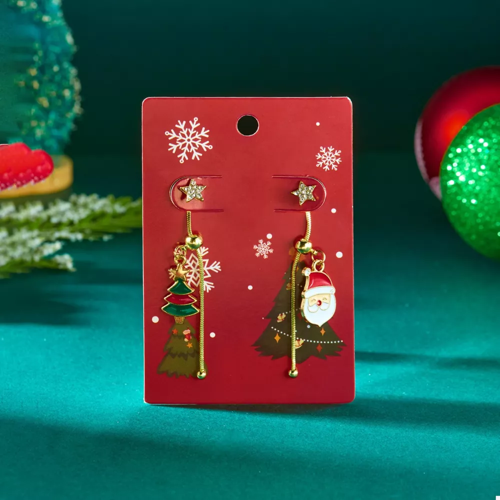 Christmas Santa Asymmetrical Drop Earrings, image 3