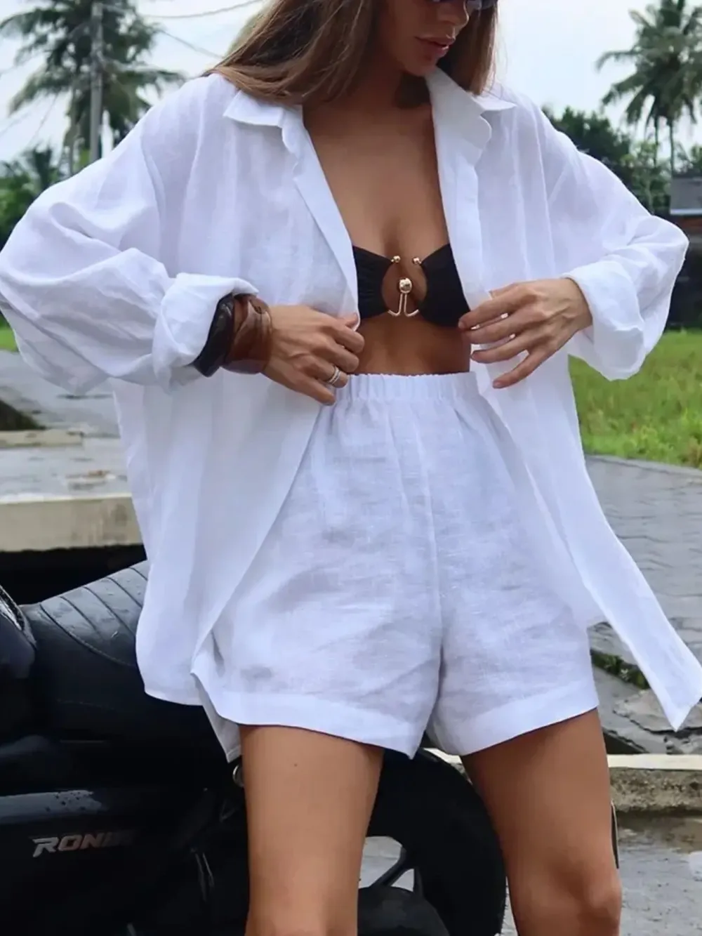Button Up Long Sleeve Shirt and Shorts Set, image 16