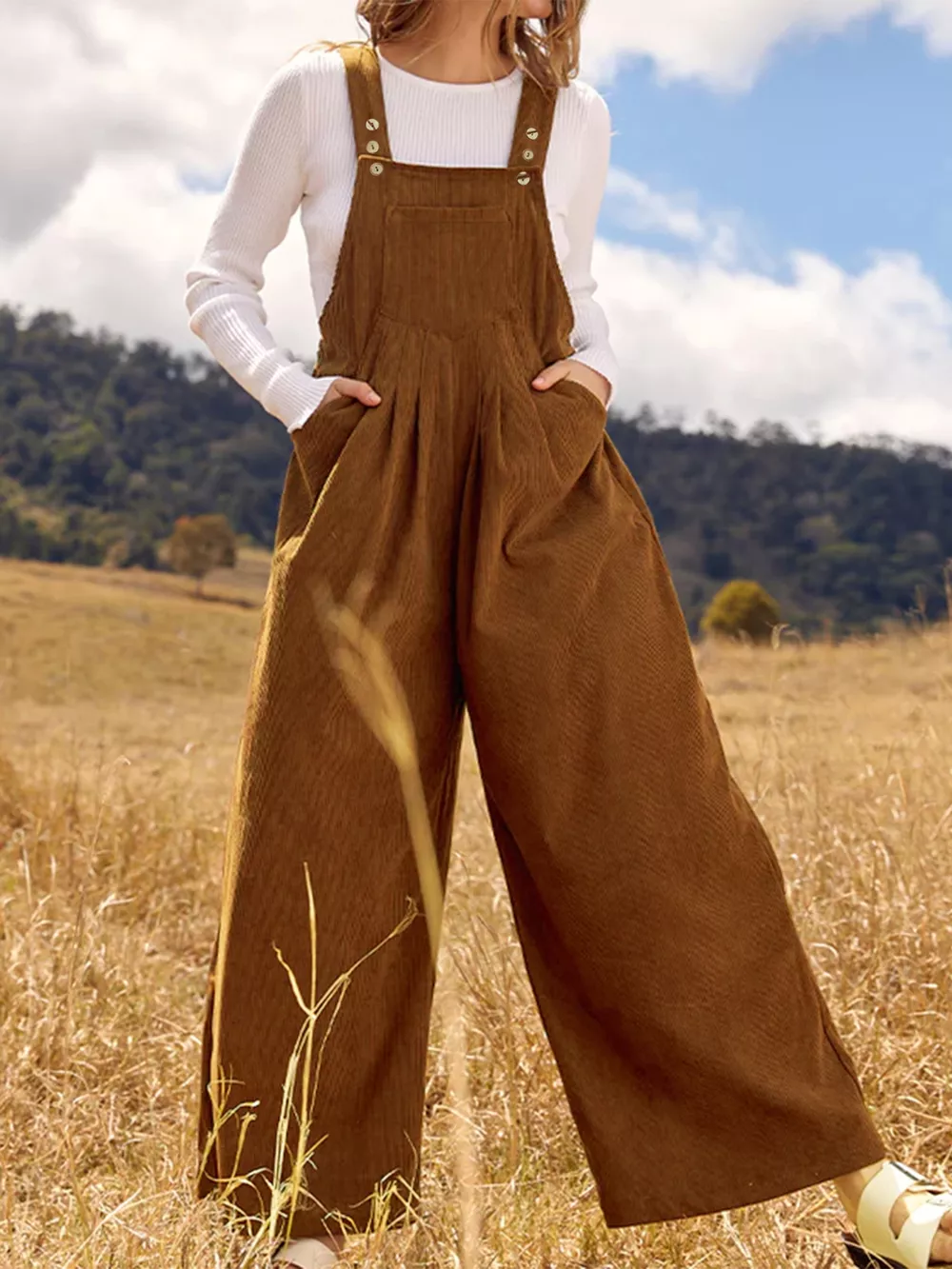 Front Ruched Wide Leg Jumpsuit with Pockets, image 5