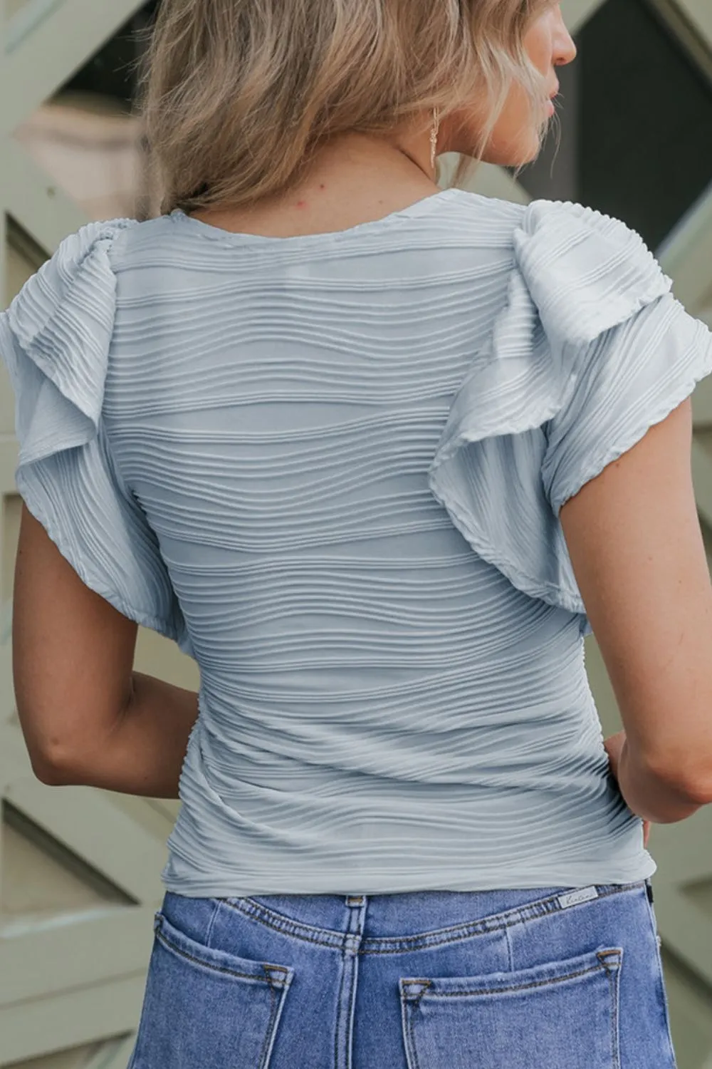 Textured Round Neck Cap Sleeve Top, image 18