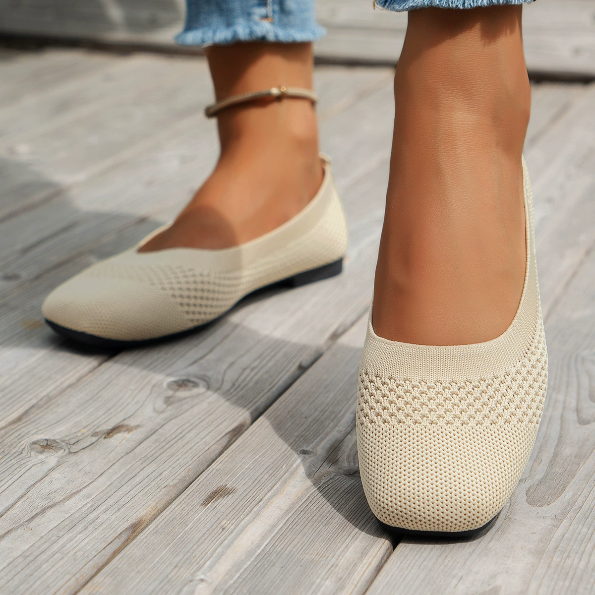 Square Toe Solid Color Mesh Slip-Ons, image 8