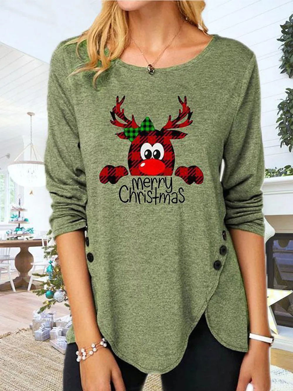 Full Size Reindeer Round Neck Long Sleeve T-Shirt, image 2