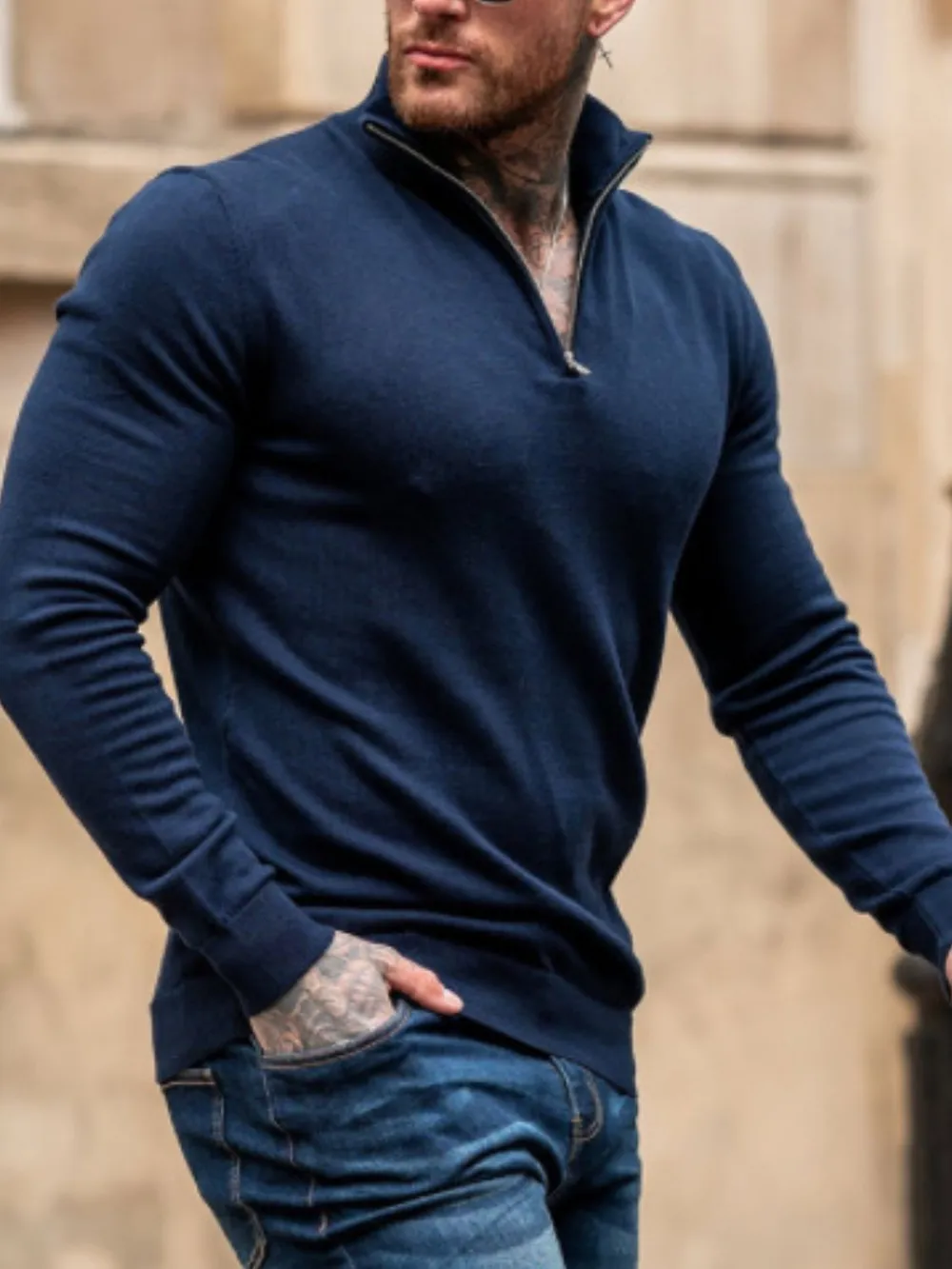 Men's Plus Size Quarter Zip Long Sleeve Sweater, image 3