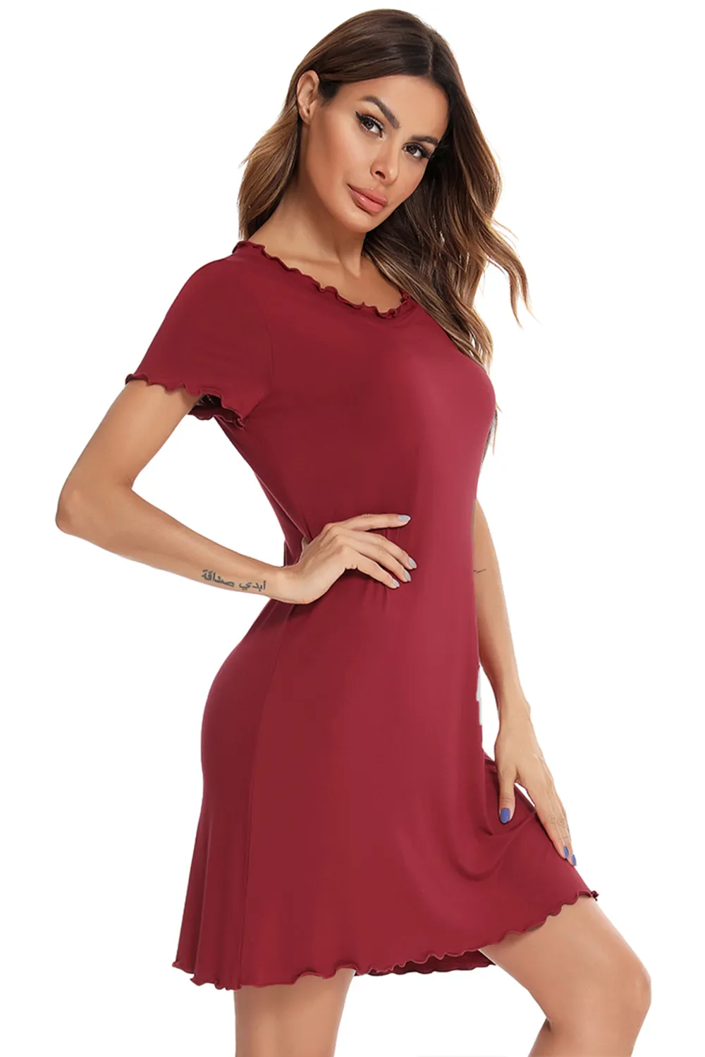 Round Neck Short Sleeve Lounge Dress, image 9