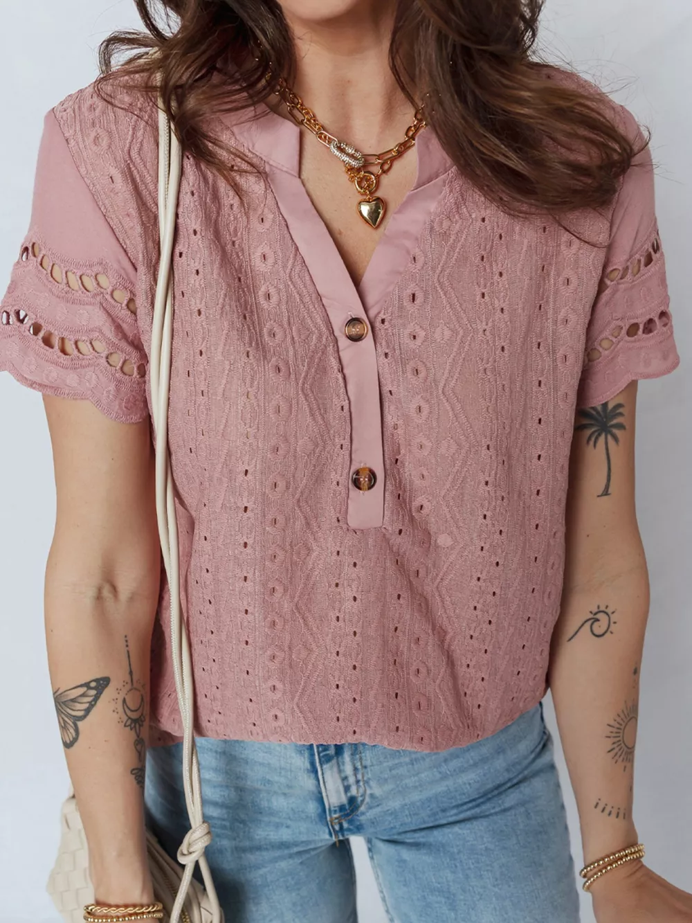 Eyelet Embroidered Short Sleeve Blouse, image 7
