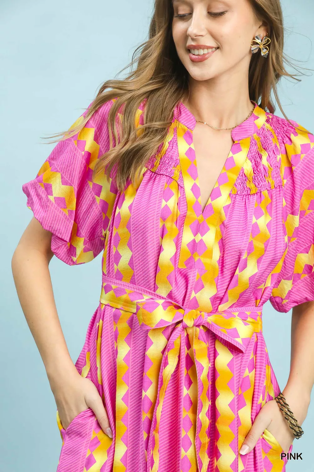 Geo Stripe Smocked Waist Tie Dress, image 6