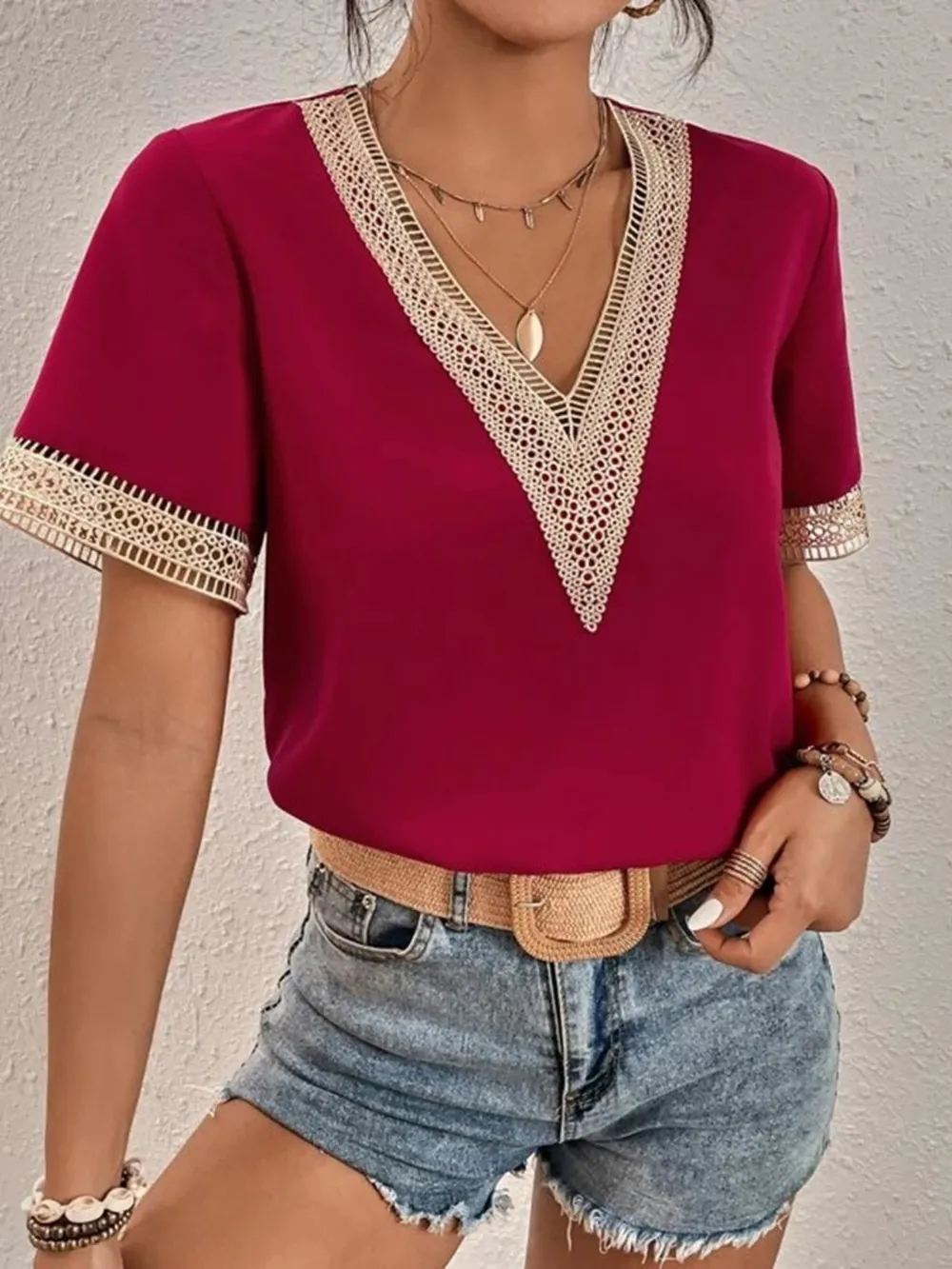 Full Size V-Neck Short Sleeve Blouse Plus Size, image 7